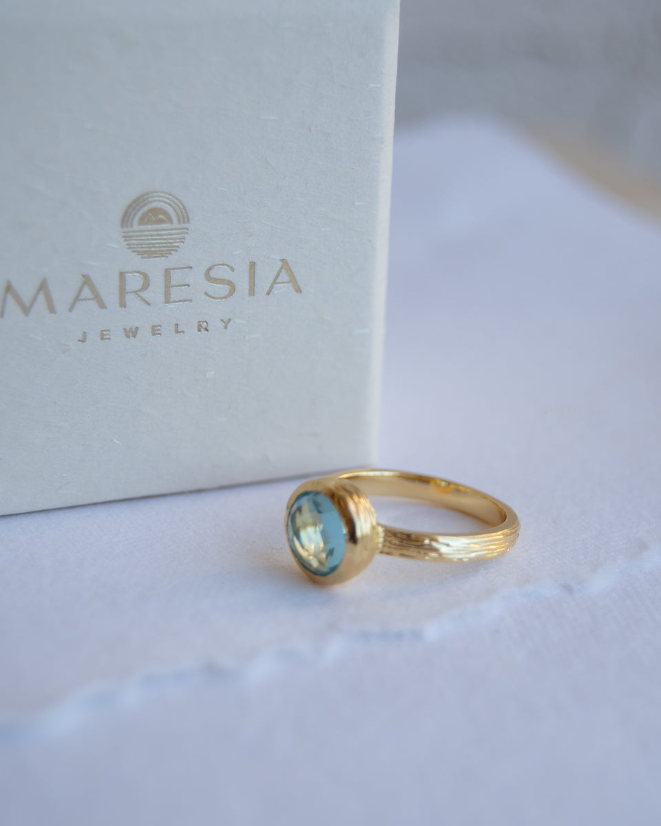 Renata Blue Topaz hydro Gold Ring ~ 18k Gold Plated ~ SMR132 - Maresia Jewelry