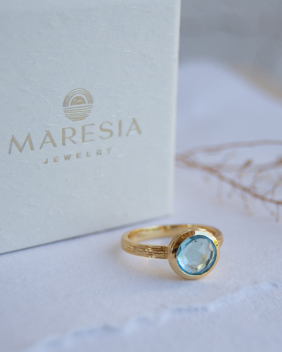 Renata Blue Topaz hydro Gold Ring ~ 18k Gold Plated ~ SMR132 - Maresia Jewelry