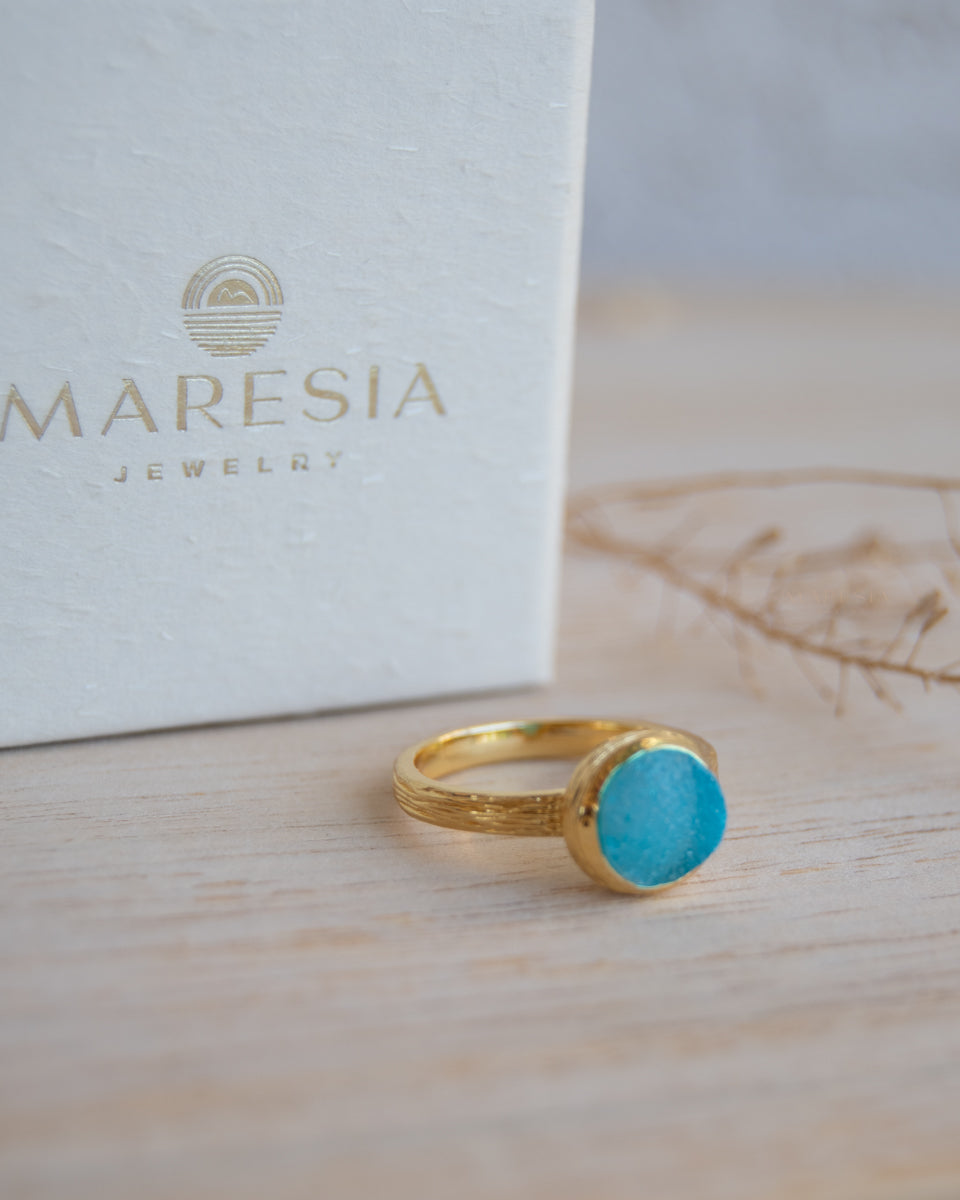 Renata Blue Druzy Gold Ring ~ Gold Plated 18k ~ SMR130 - Maresia Jewelry