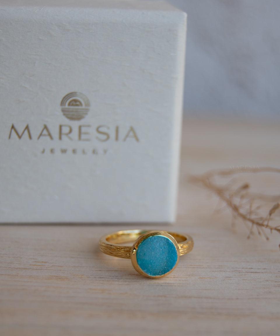 Renata Blue Druzy Gold Ring ~ Gold Plated 18k ~ SMR130 - Maresia Jewelry