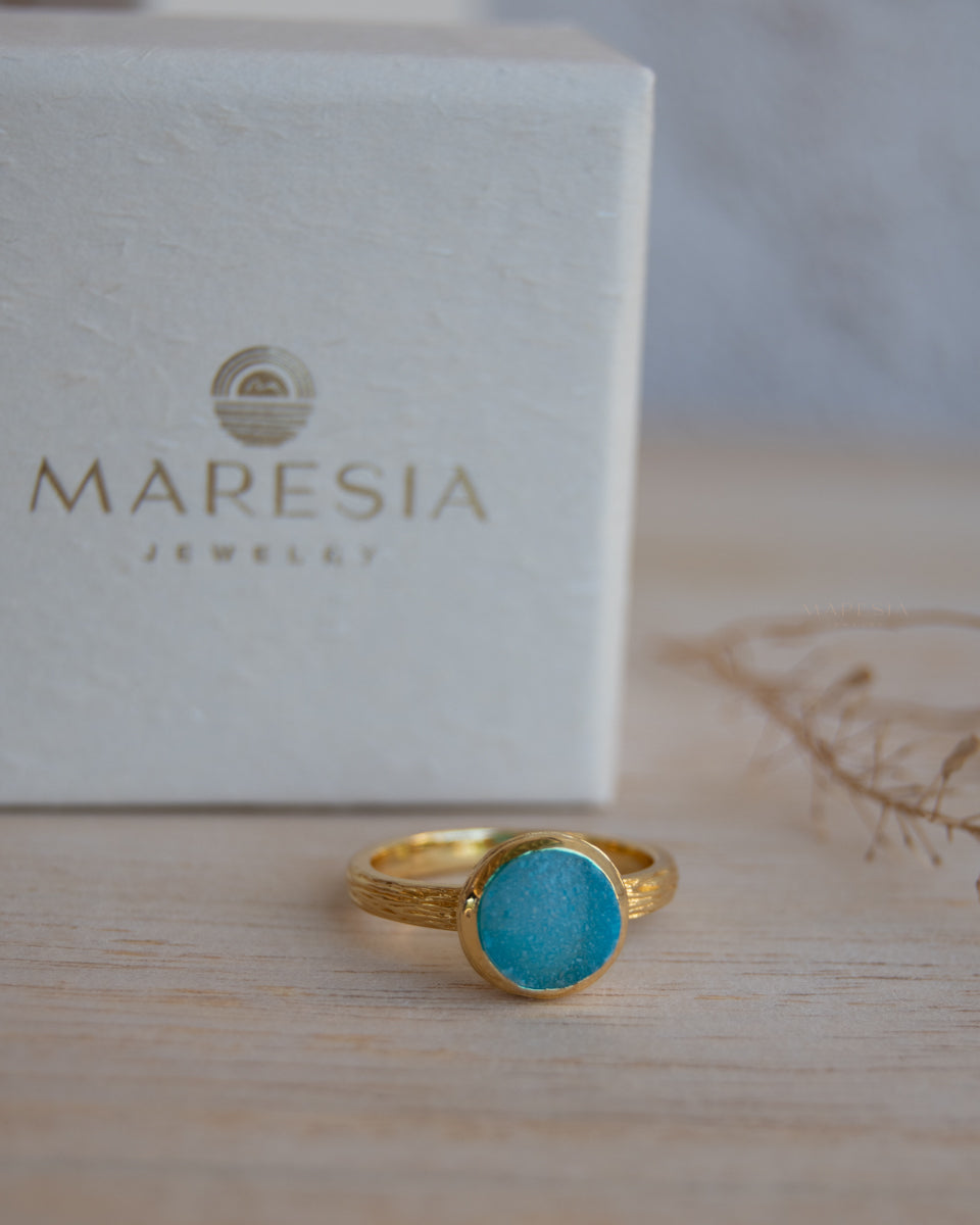 Renata Blue Druzy Gold Ring ~ Gold Plated 18k ~ SMR130 - Maresia Jewelry
