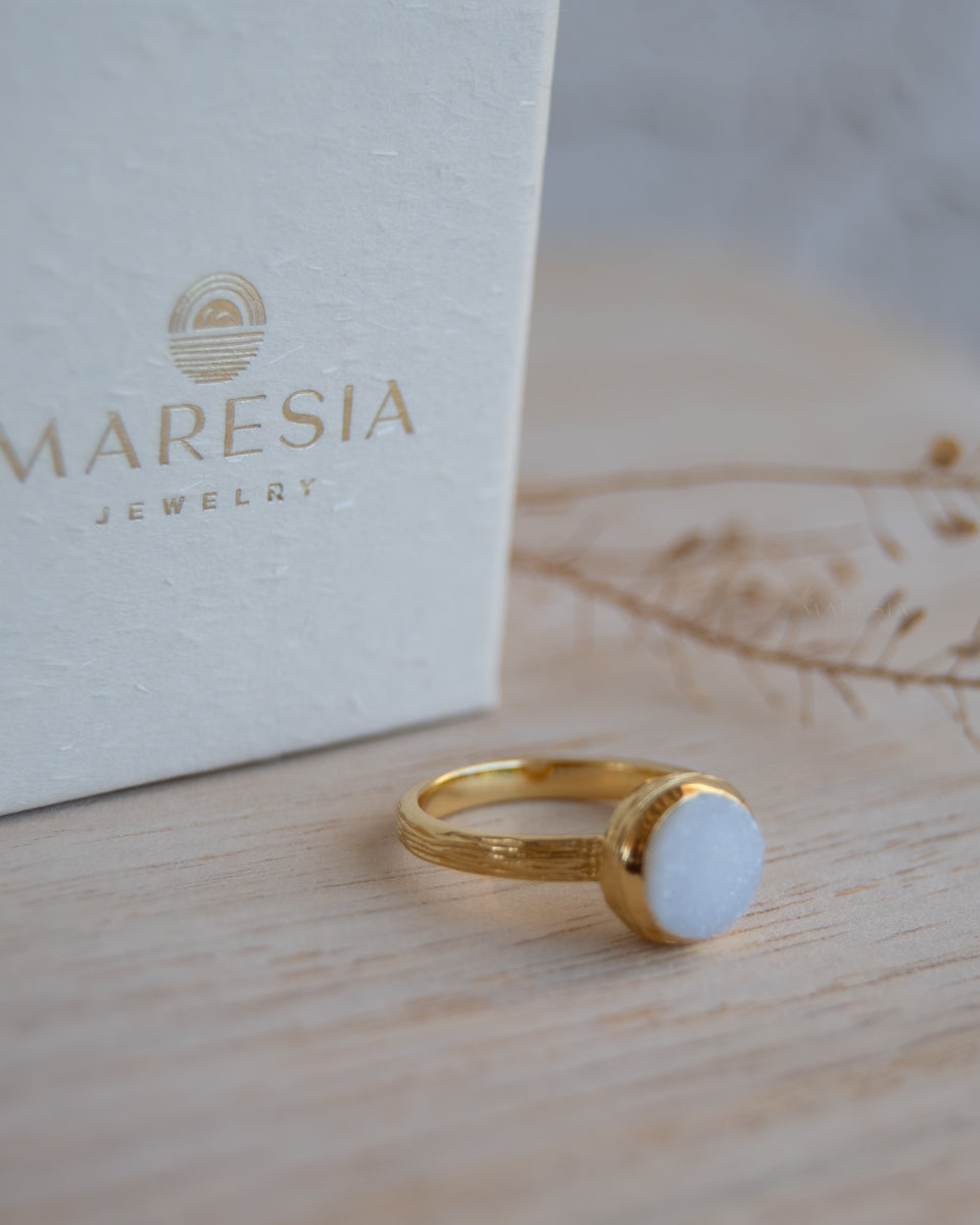 Renata White Druzy Gold Ring ~ 18k Gold Plated ~ SMR131 - Maresia Jewelry
