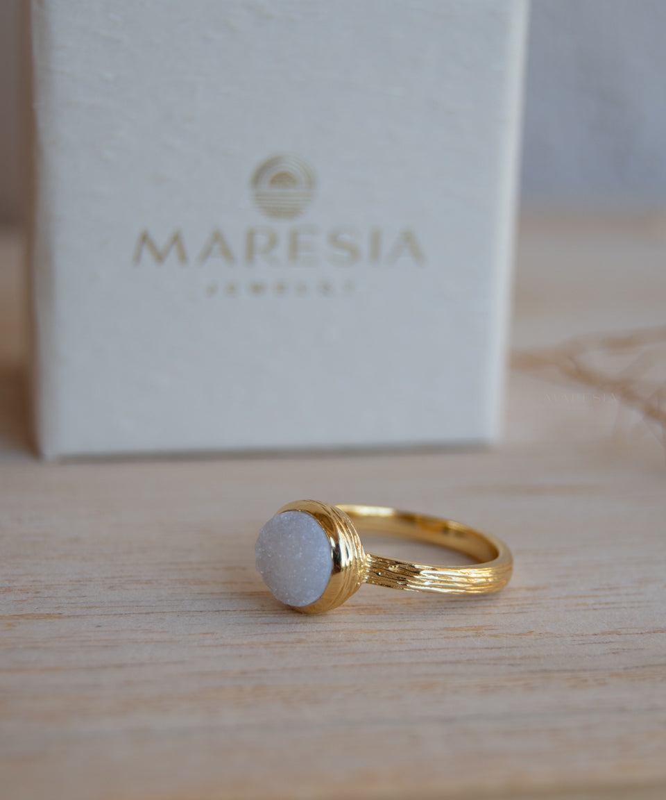 Renata White Druzy Gold Ring ~ 18k Gold Plated ~ SMR131 - Maresia Jewelry