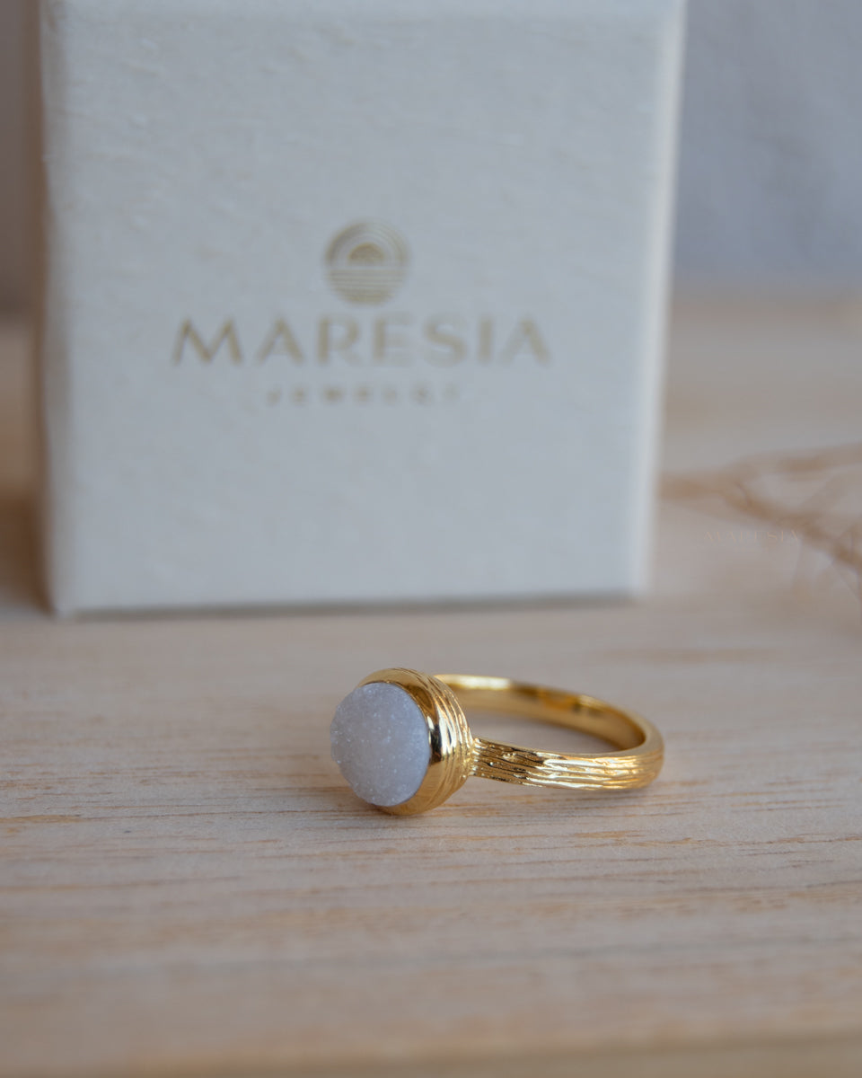 Renata White Druzy Gold Ring ~ 18k Gold Plated ~ SMR131 - Maresia Jewelry