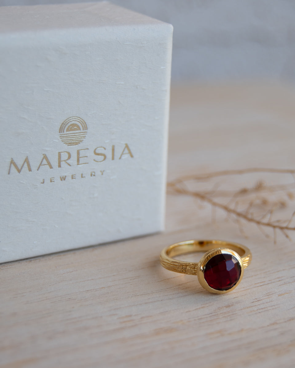 Renata Garnet Hydro Gold Ring ~ 18k Gold Plated ~ SMR129 - Maresia Jewelry