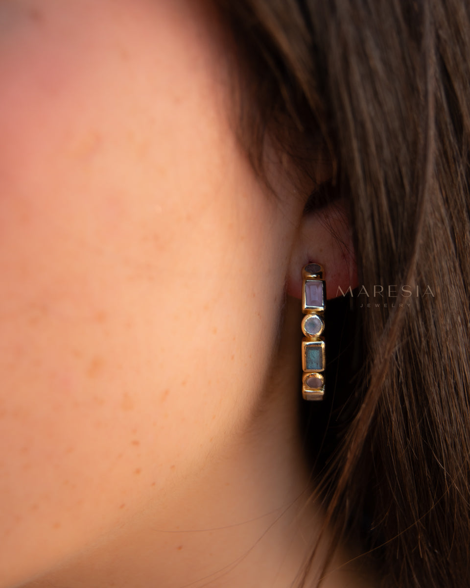 Manuella Earrings ~ Moonstone, Labradorite & Rose Quartz ~ 18k Gold Plated ~ ME042 - Maresia Jewelry