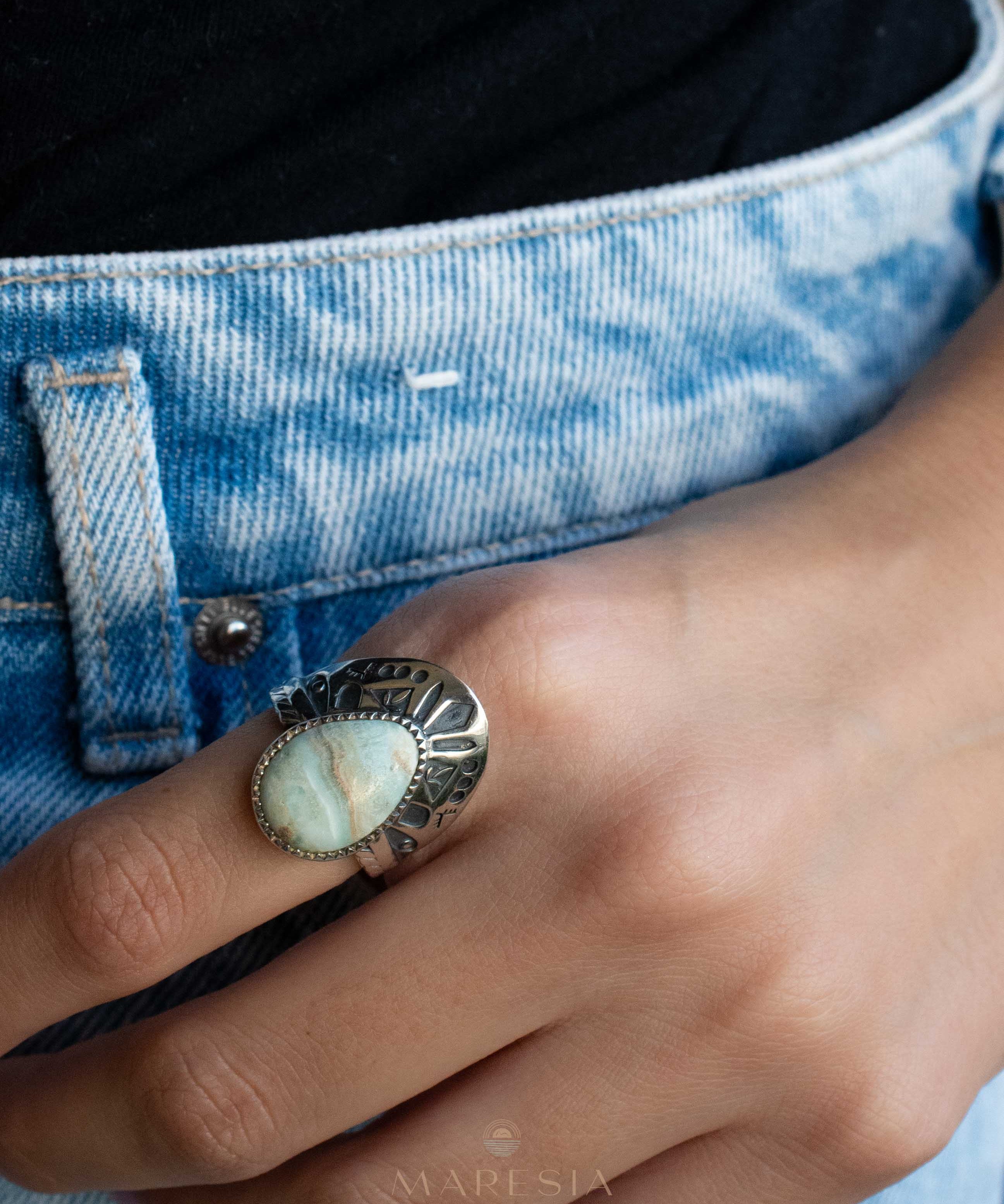 Jand Ring ~ Blue Aragonite ~ Sterling Silver 925 ~ SMR173
