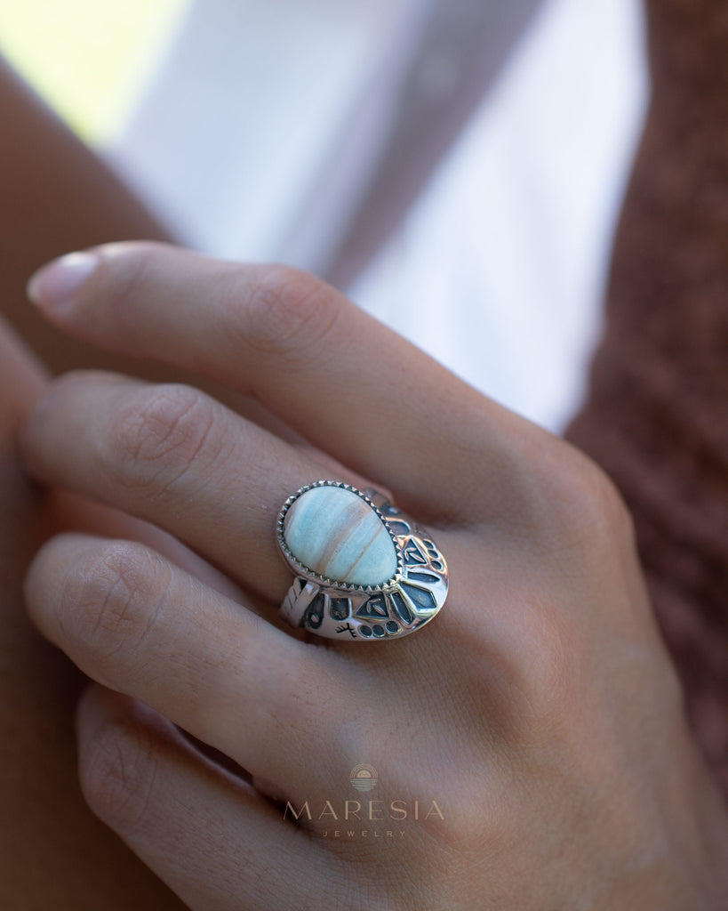 Jand Ring ~ Blue Aragonite ~ Sterling Silver 925 ~ SMR173