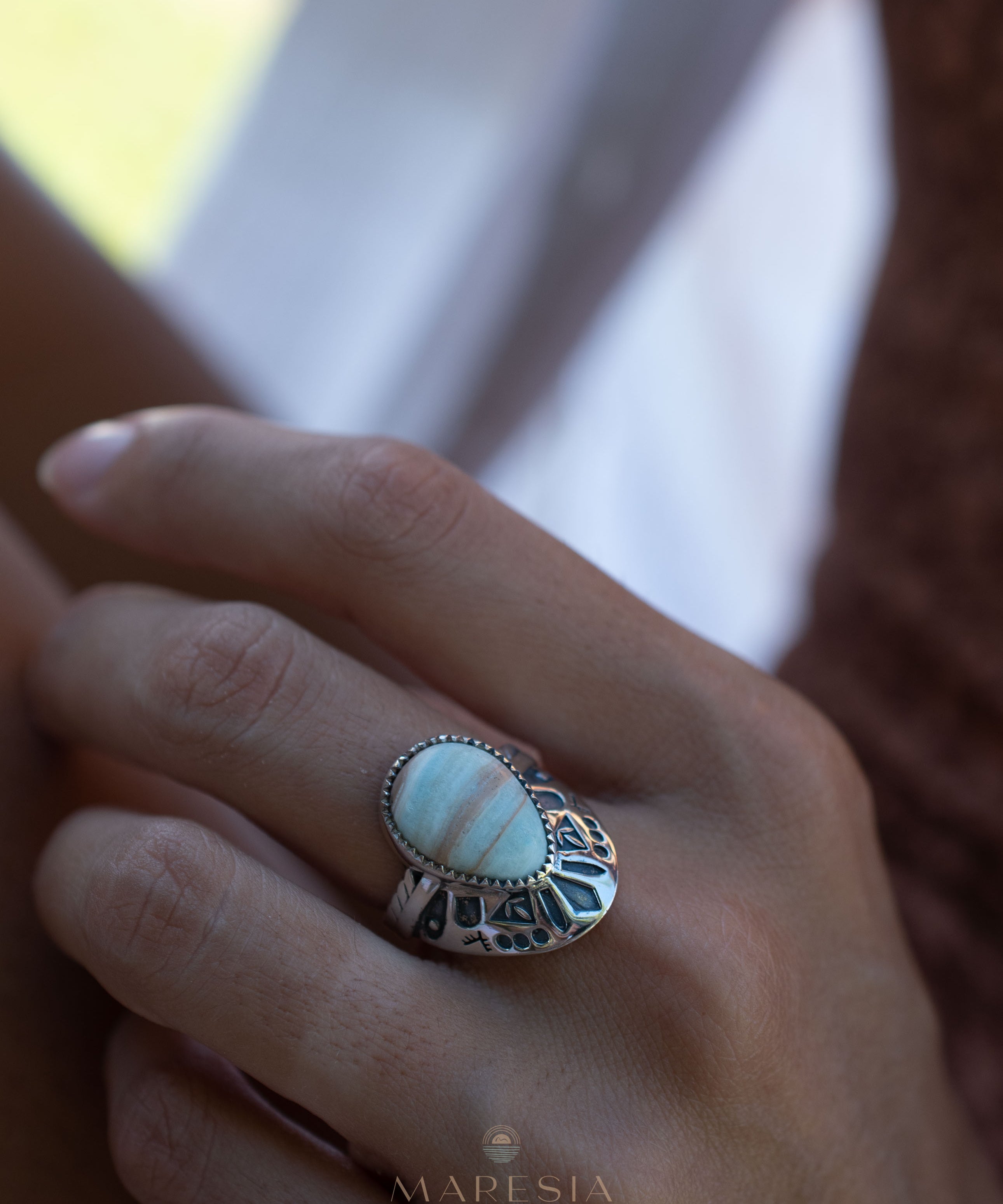 Jand Ring ~ Blue Aragonite ~ Sterling Silver 925 ~ SMR173