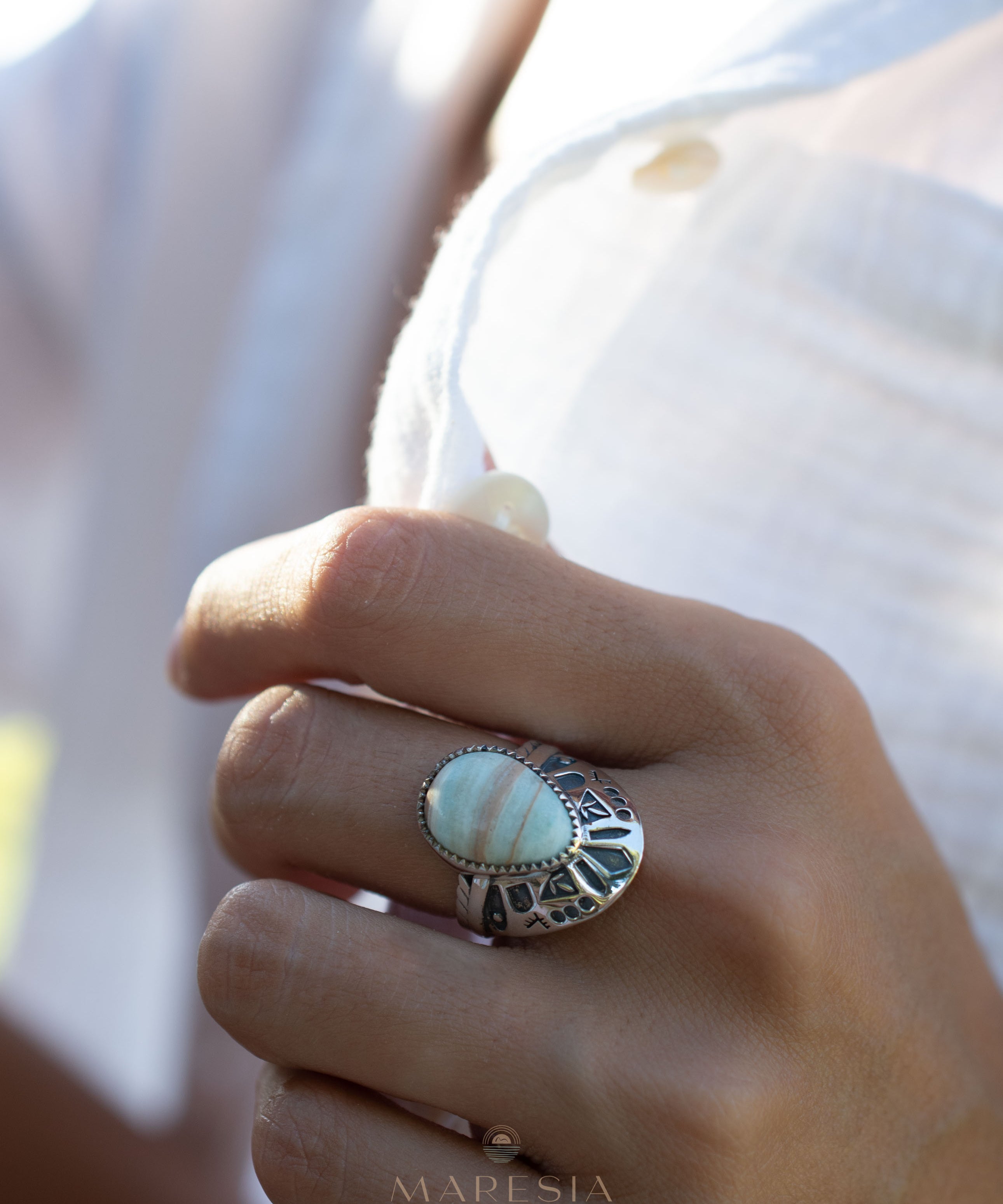 Jand Ring ~ Blue Aragonite ~ Sterling Silver 925 ~ SMR173