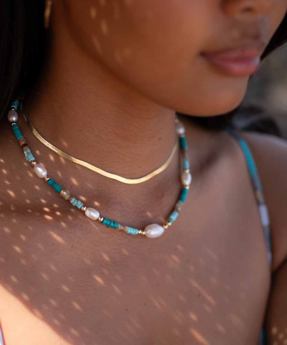 Turquoise Jasper and Pearl necklace~ Sterling Silver 925 or Gold Filled ~MN059 - Maresia Jewelry