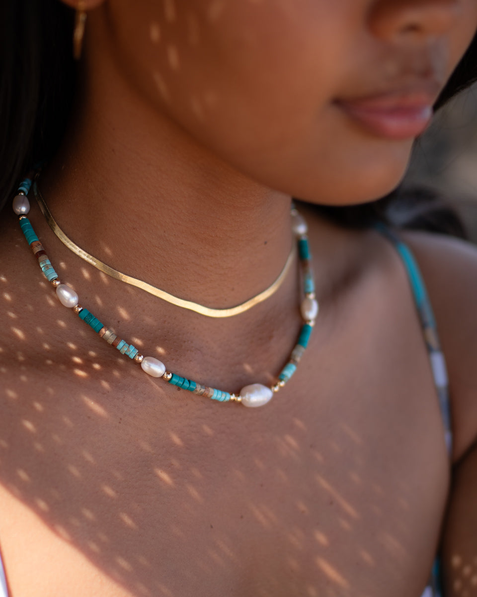 Turquoise Jasper and Pearl necklace~ Sterling Silver 925 or Gold Filled ~MN059 - Maresia Jewelry