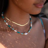 Turquoise Jasper and Pearl necklace~ Sterling Silver 925 or Gold Filled ~MN059