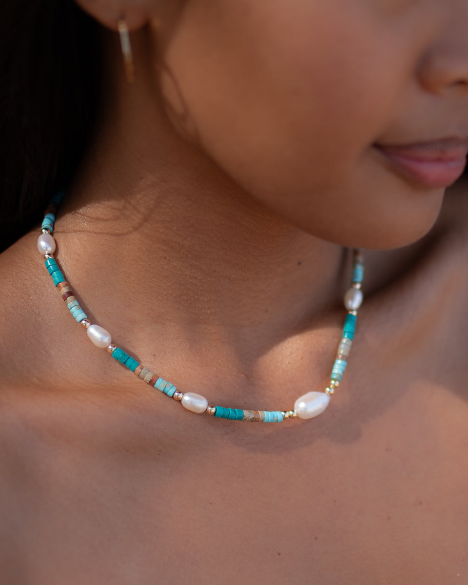 Turquoise Jasper and Pearl necklace~ Sterling Silver 925 or Gold Filled ~MN059 - Maresia Jewelry