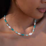 Turquoise Jasper and Pearl necklace~ Sterling Silver 925 or Gold Filled ~MN059