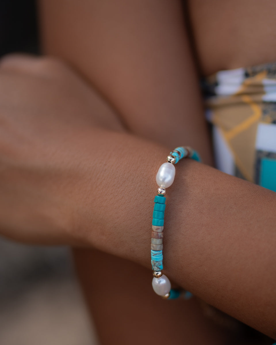 Turquoise Jasper & Pearl Bracelet ~ Gold Filled or Sterling Silver 925 ~MB029 - Maresia Jewelry