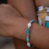 Turquoise Jasper & Pearl Bracelet ~ Gold Filled or Sterling Silver 925 ~MB029