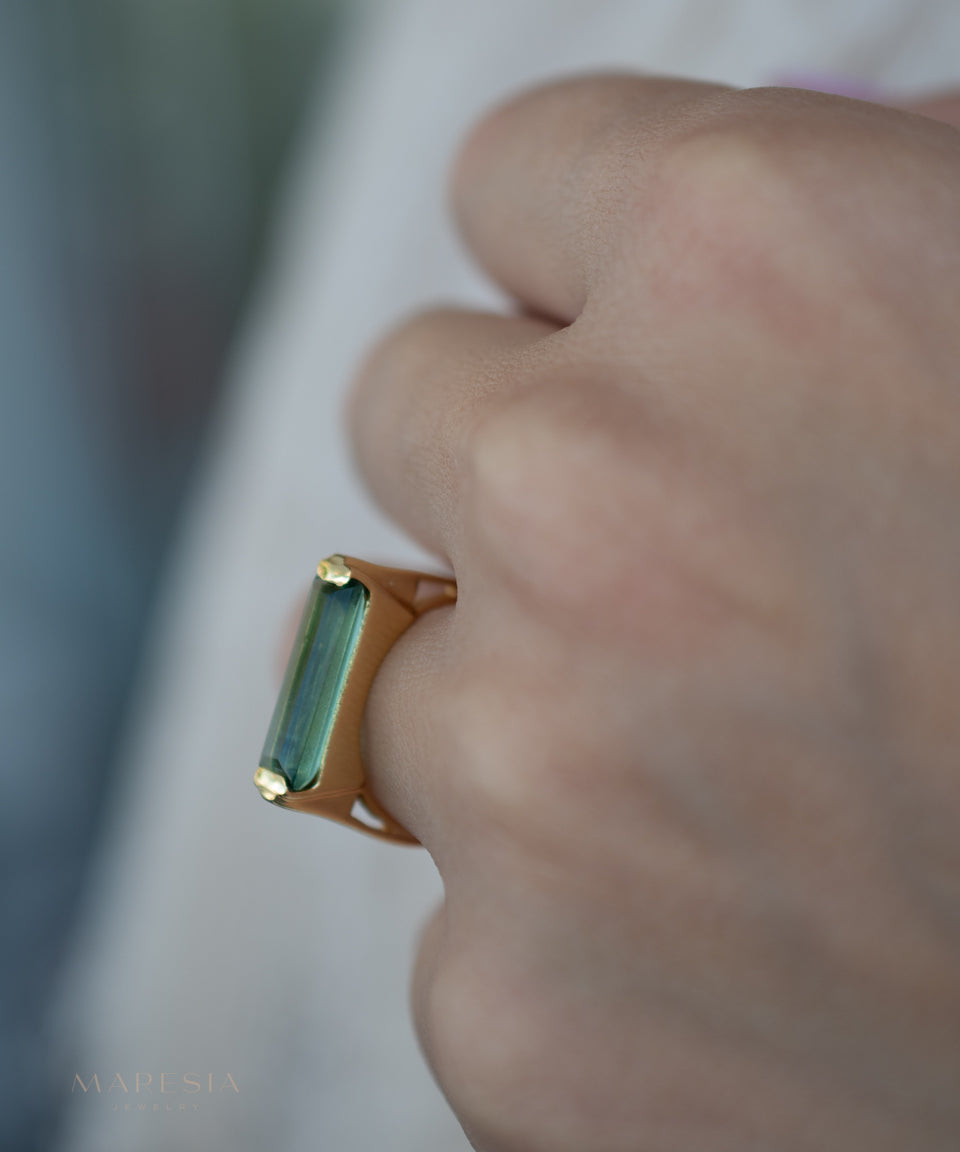 Carine Ring ~ Green Amethyst Hydro ~ 18k Gold Plated ~MR343 - Maresia Jewelry