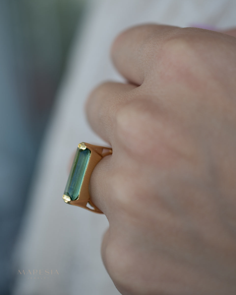 Carine Ring ~ Green Amethyst Hydro ~ 18k Gold Plated ~MR343 - Maresia Jewelry