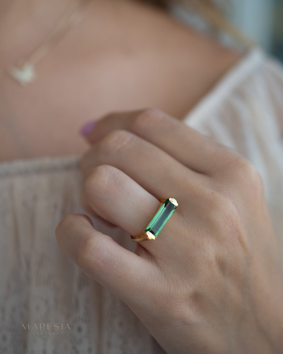 Carine Ring ~ Green Amethyst Hydro ~ 18k Gold Plated ~MR343 - Maresia Jewelry