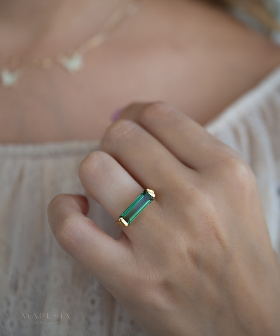 Carine Ring ~ Green Amethyst Hydro ~ 18k Gold Plated ~MR343 - Maresia Jewelry