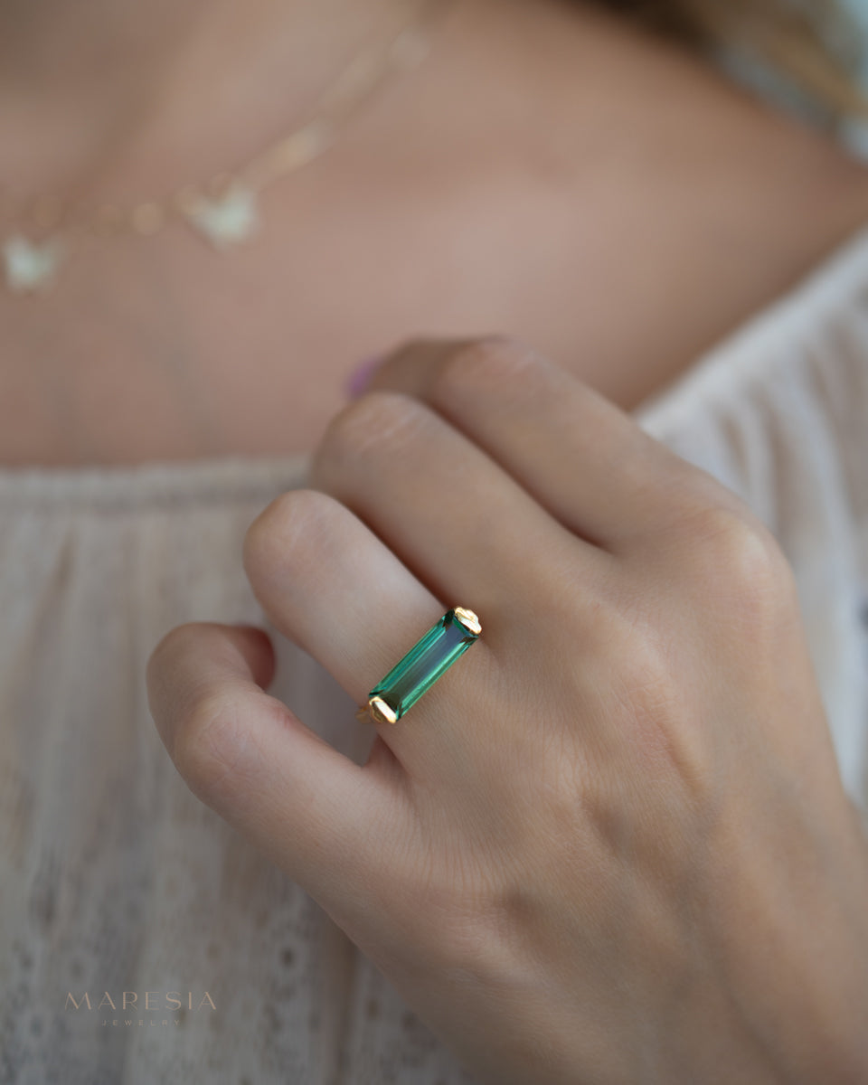 Carine Ring ~ Green Amethyst Hydro ~ 18k Gold Plated ~MR343 - Maresia Jewelry