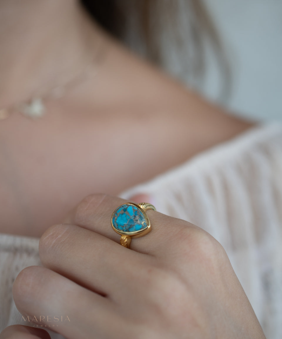 Copper Turquoise Ring ~ 18k Gold Plated ~ MR356 - Maresia Jewelry