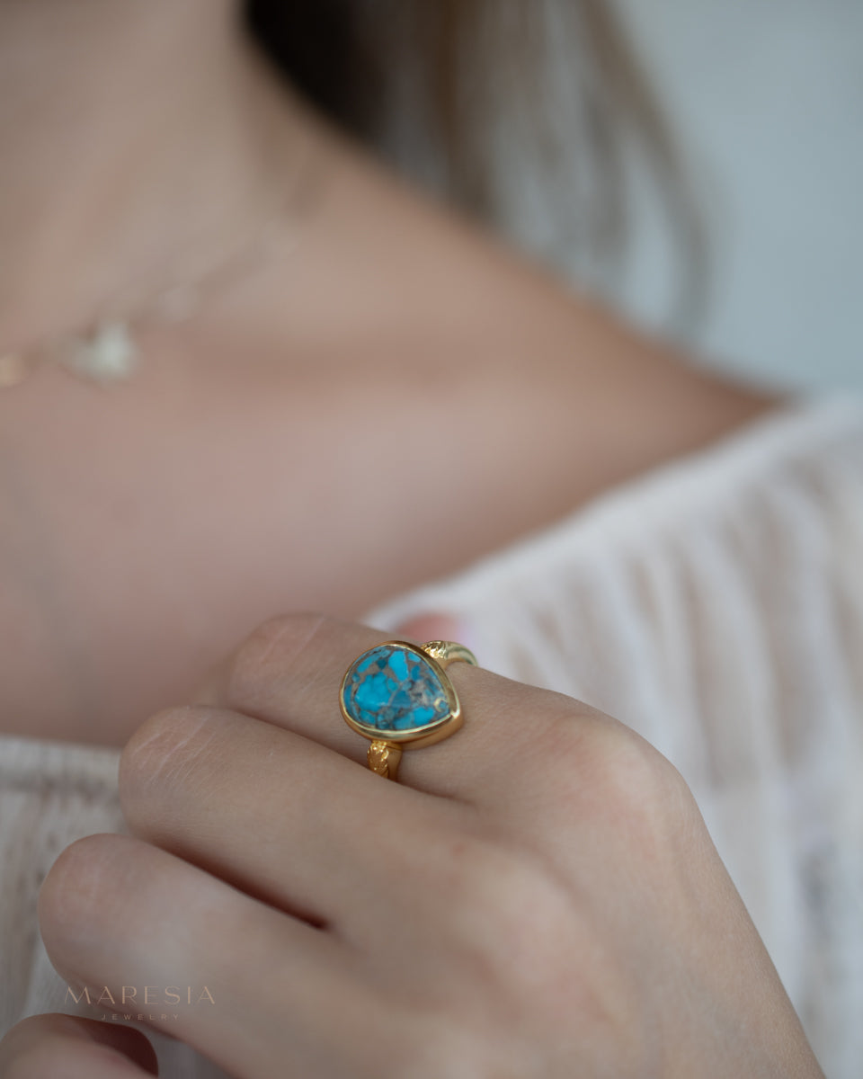 Copper Turquoise Ring ~ 18k Gold Plated ~ MR356 - Maresia Jewelry