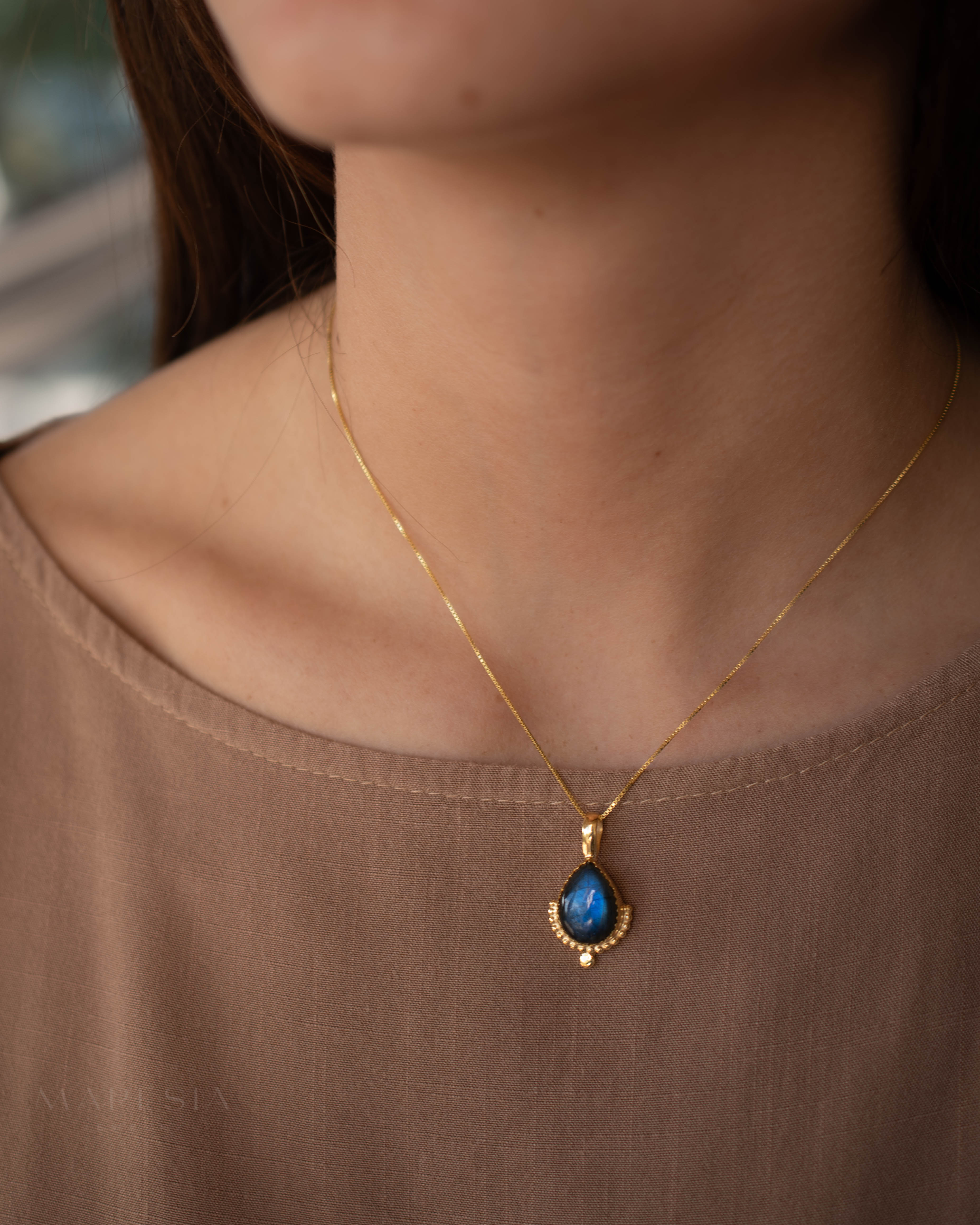 Moonstone, Labradorite, Larimar or Turquoise Pendant ~ Gold Plated over Sterling Silver ~ MN171A - Maresia Jewelry