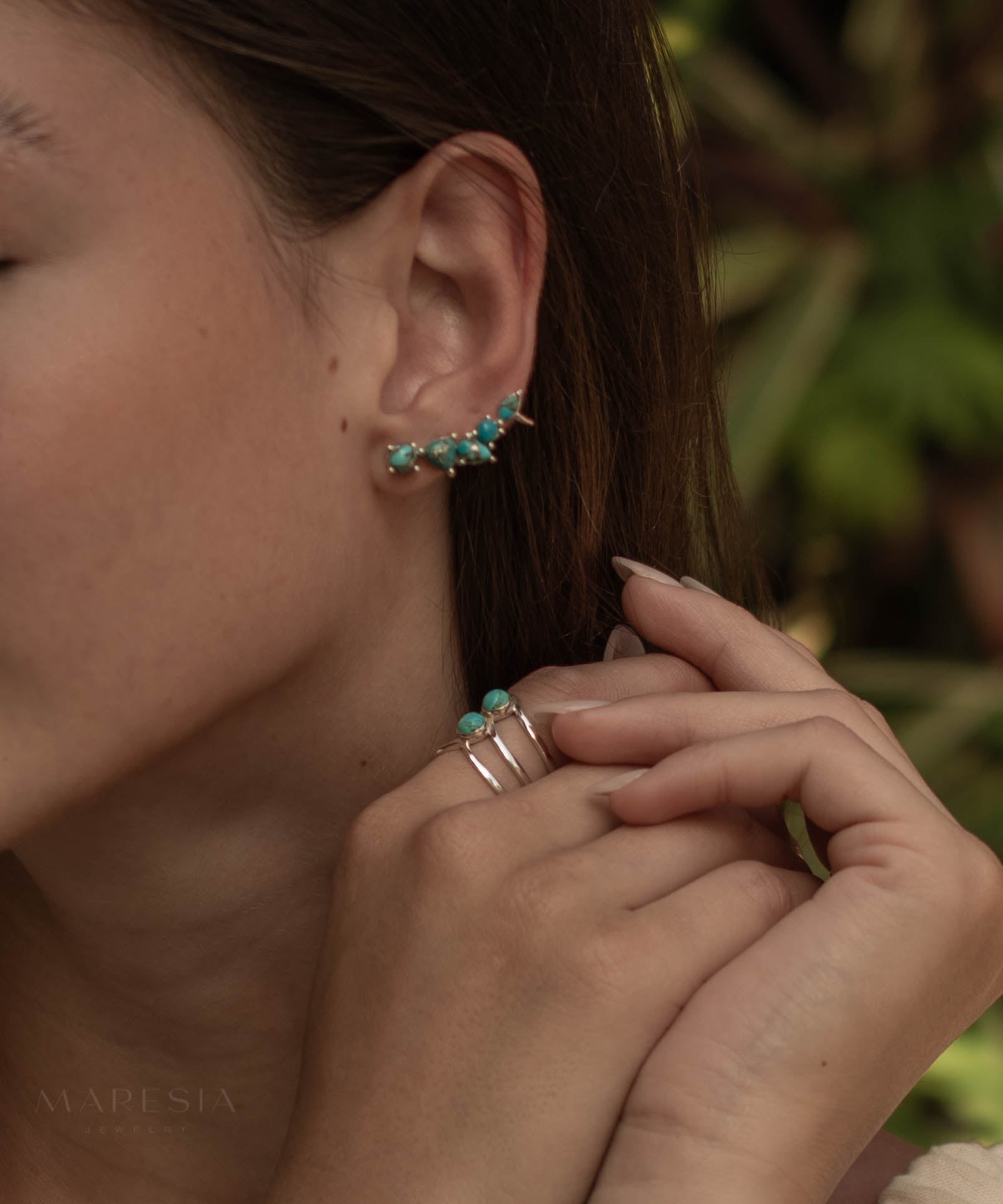 Ear Climber Earrings ~ Sterling Silver ~ Copper Turquoise ~ ME165 - Maresia Jewelry
