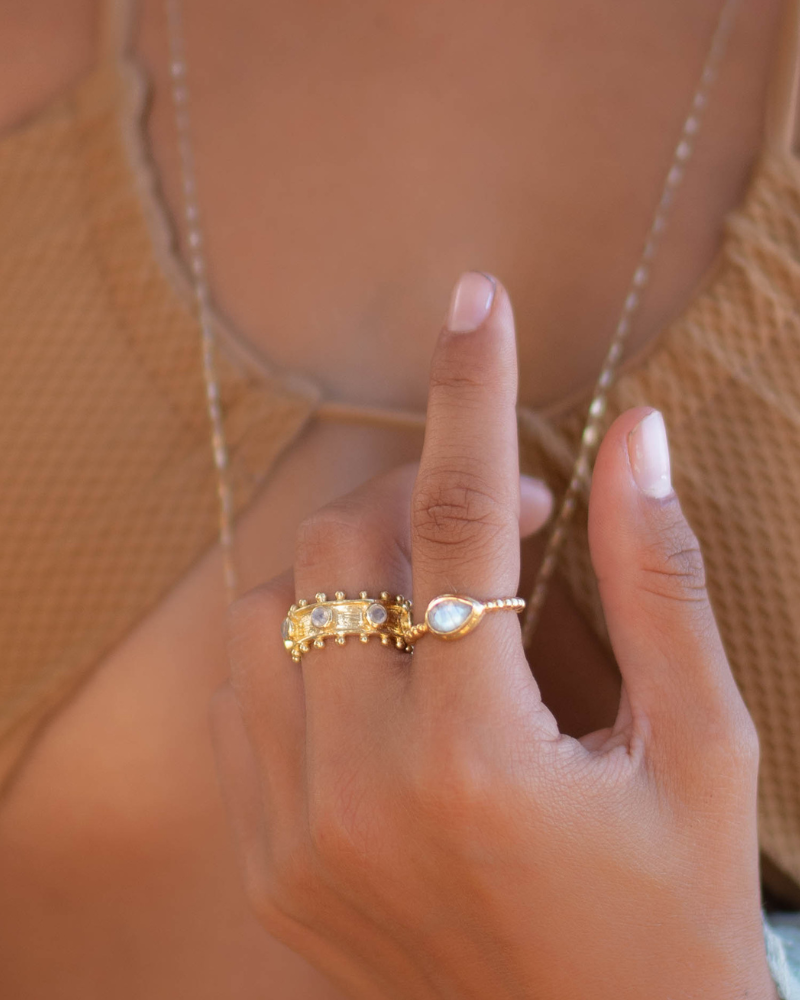 Tulum Ring ~ Moonstone ~ Gold Plated over Sterling Silver 925 ~ MR351 - Maresia Jewelry