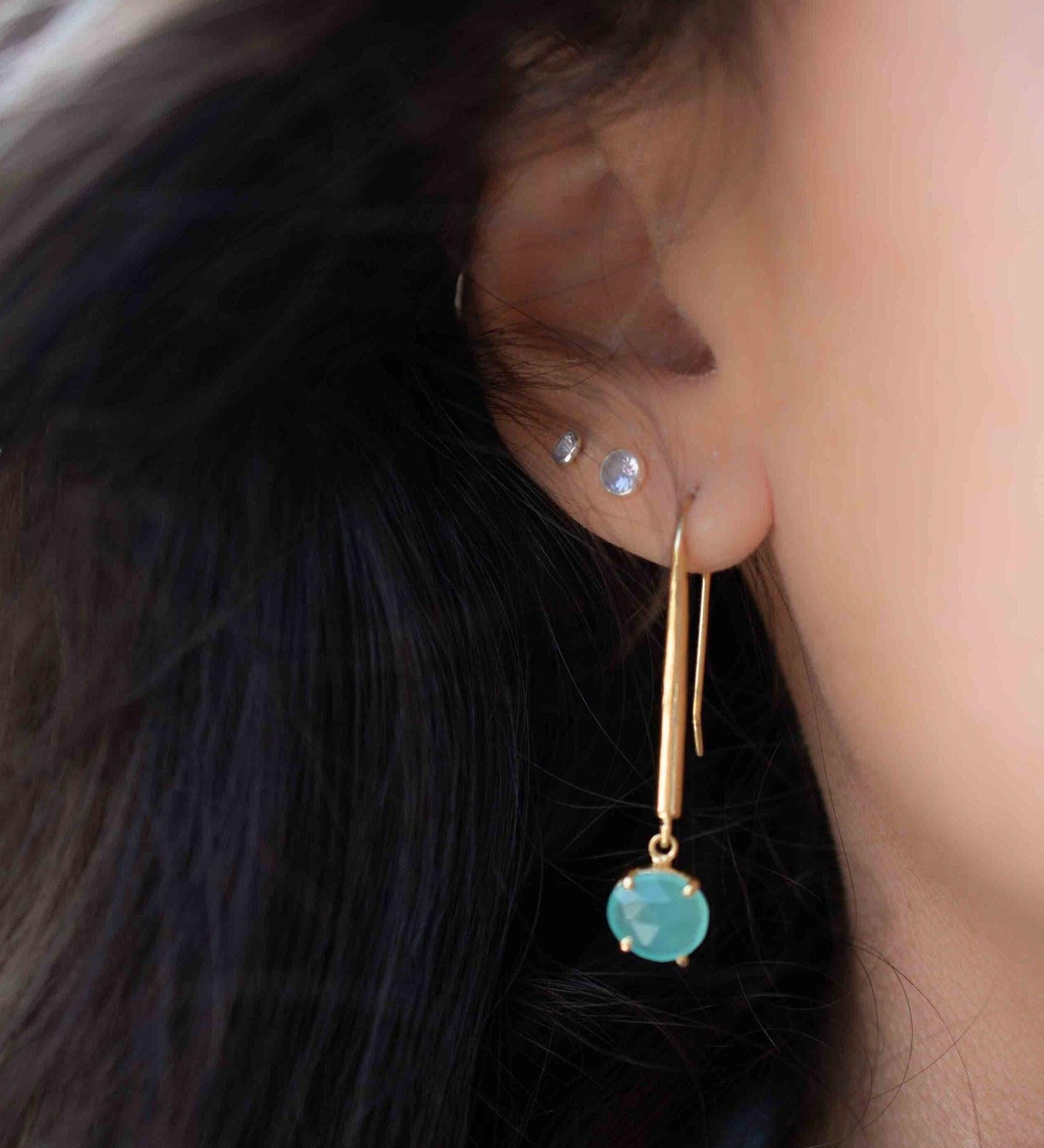 Jonah Aqua Chalcedony Earrings ~ 18k Gold Plated ~ ME198