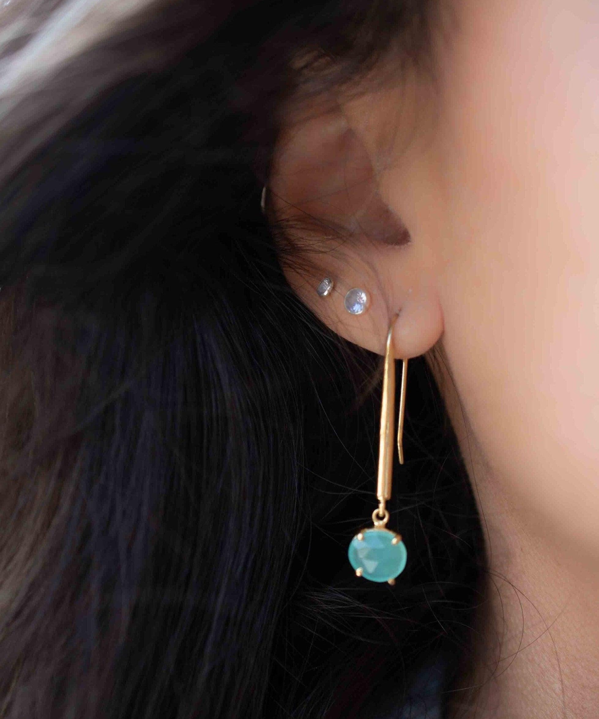Jonah Aqua Chalcedony Earrings ~ 18k Gold Plated ~ ME198