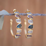 Moonstone, Amethyst and Iolite hydro~ Hoop Earrings 18k Gold Plated Earrings ~ Gemstone ~ Post ~Boho design ~ Handmade ~ Jewelry ME008
