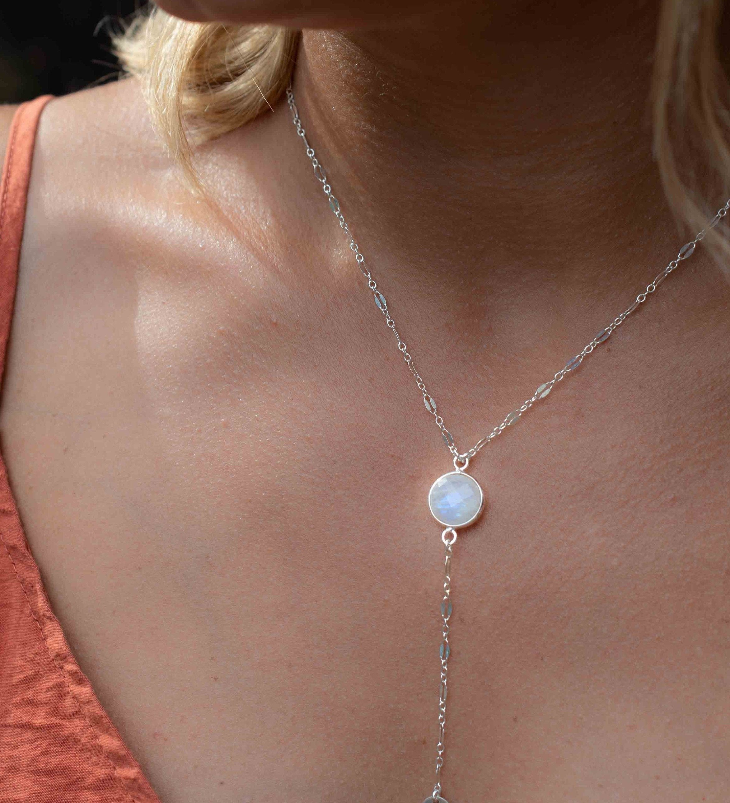 Labradorite or Moonstone Necklace ~ Sterling Silver 925 or Gold Filled ~ Y Necklace ~ Jewelry ~ Minimalist ~ Handmade~ Delicate MN013