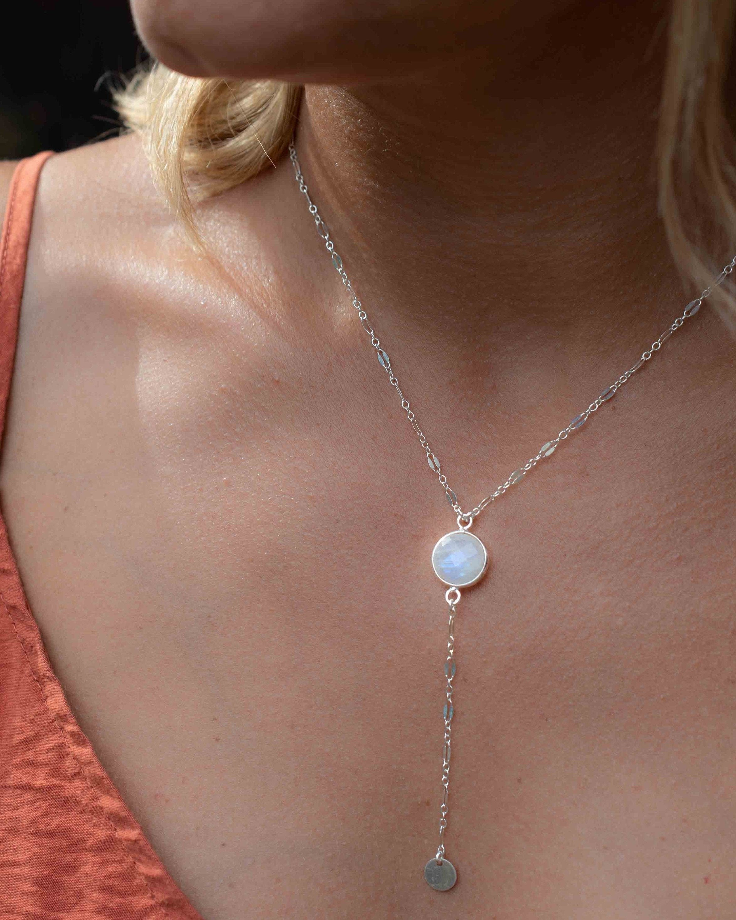 Labradorite or Moonstone Necklace ~ Sterling Silver 925 or Gold Filled ~ Y Necklace ~ Jewelry ~ Minimalist ~ Handmade~ Delicate MN013