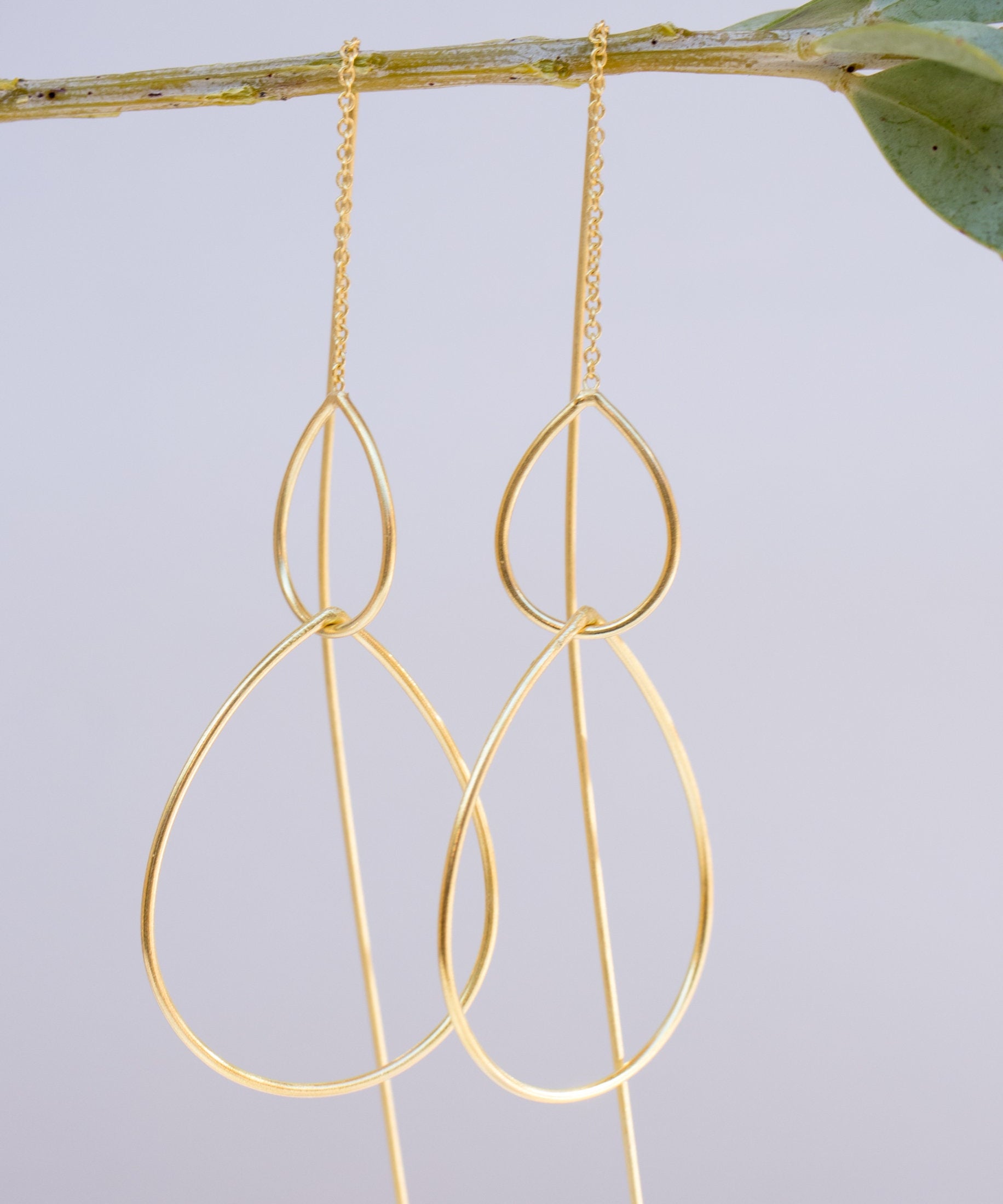 Threader Earrings ~ 18k Gold Plated or Sterling Silver Earrings ~ Tear Drop~ Geometric ~ Handmade ~ Jewelry ~ Gift for her ~ ME027
