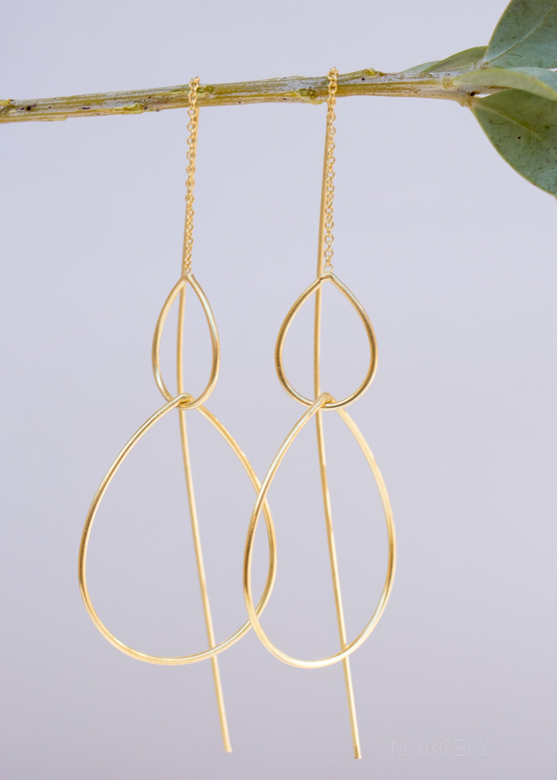 Threader Earrings ~ 18k Gold Plated or Sterling Silver Earrings ~ Tear Drop~ Geometric ~ Handmade ~ Jewelry ~ Gift for her ~ ME027
