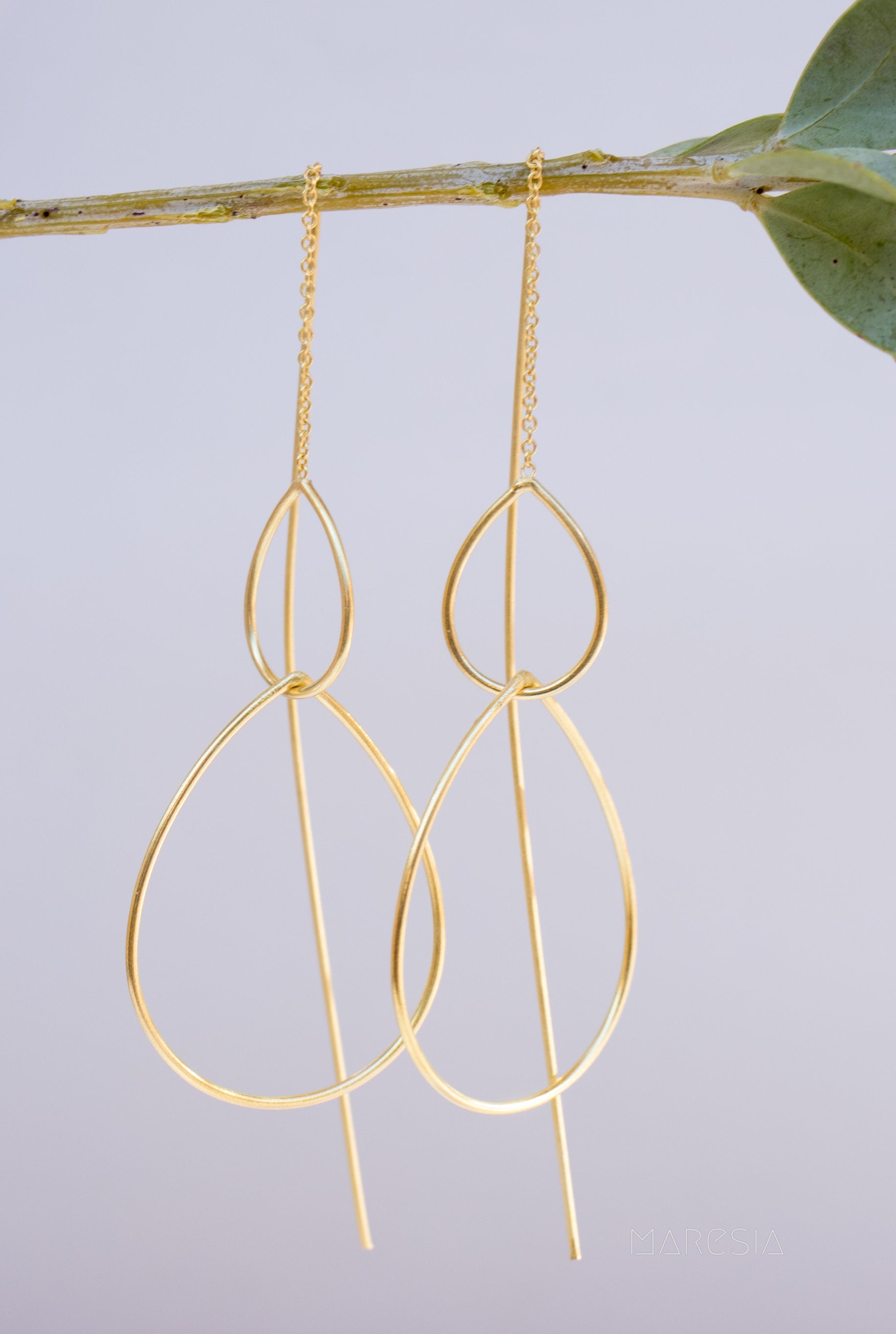 Threader Earrings ~ 18k Gold Plated or Sterling Silver Earrings ~ Tear Drop~ Geometric ~ Handmade ~ Jewelry ~ Gift for her ~ ME027