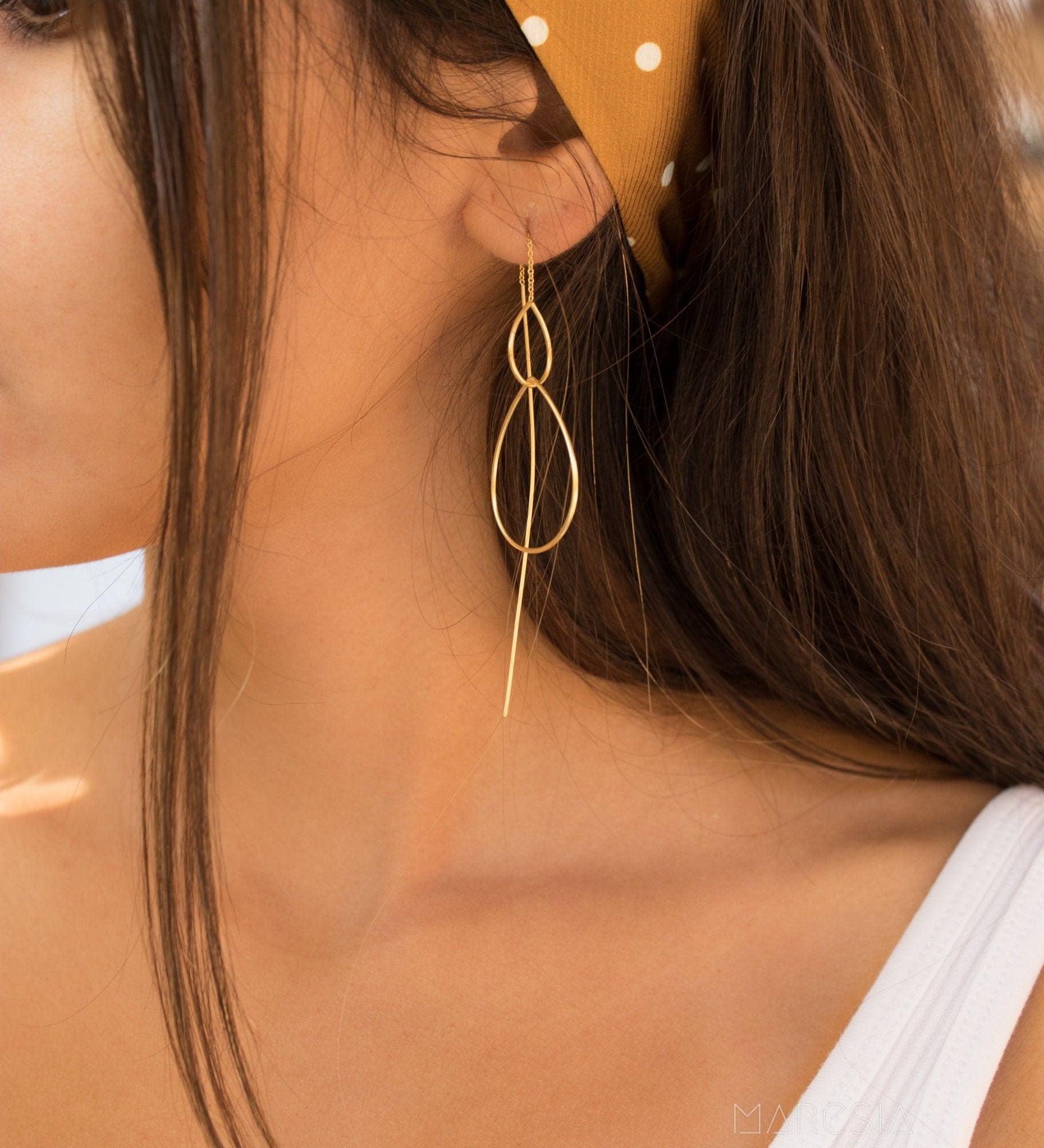 Threader Earrings ~ 18k Gold Plated or Sterling Silver Earrings ~ Tear Drop~ Geometric ~ Handmade ~ Jewelry ~ Gift for her ~ ME027