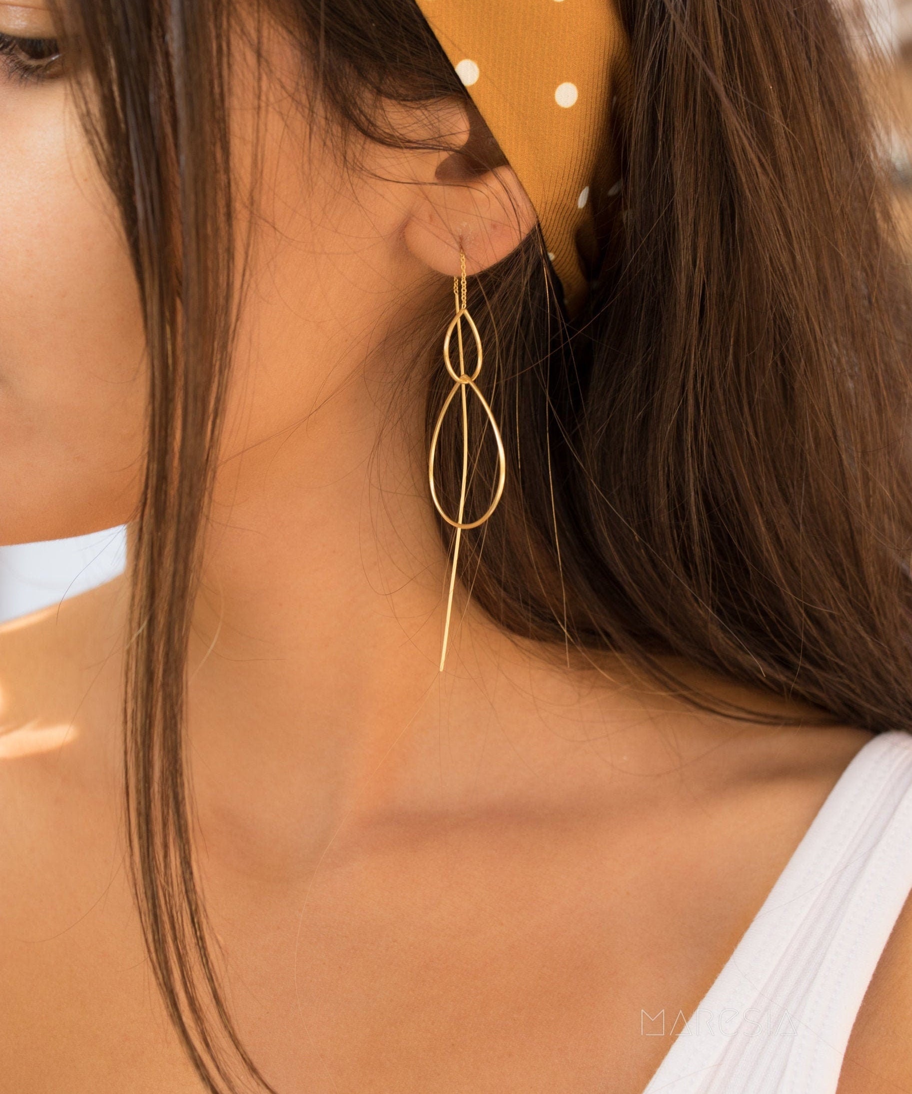 Threader Earrings ~ 18k Gold Plated or Sterling Silver Earrings ~ Tear Drop~ Geometric ~ Handmade ~ Jewelry ~ Gift for her ~ ME027