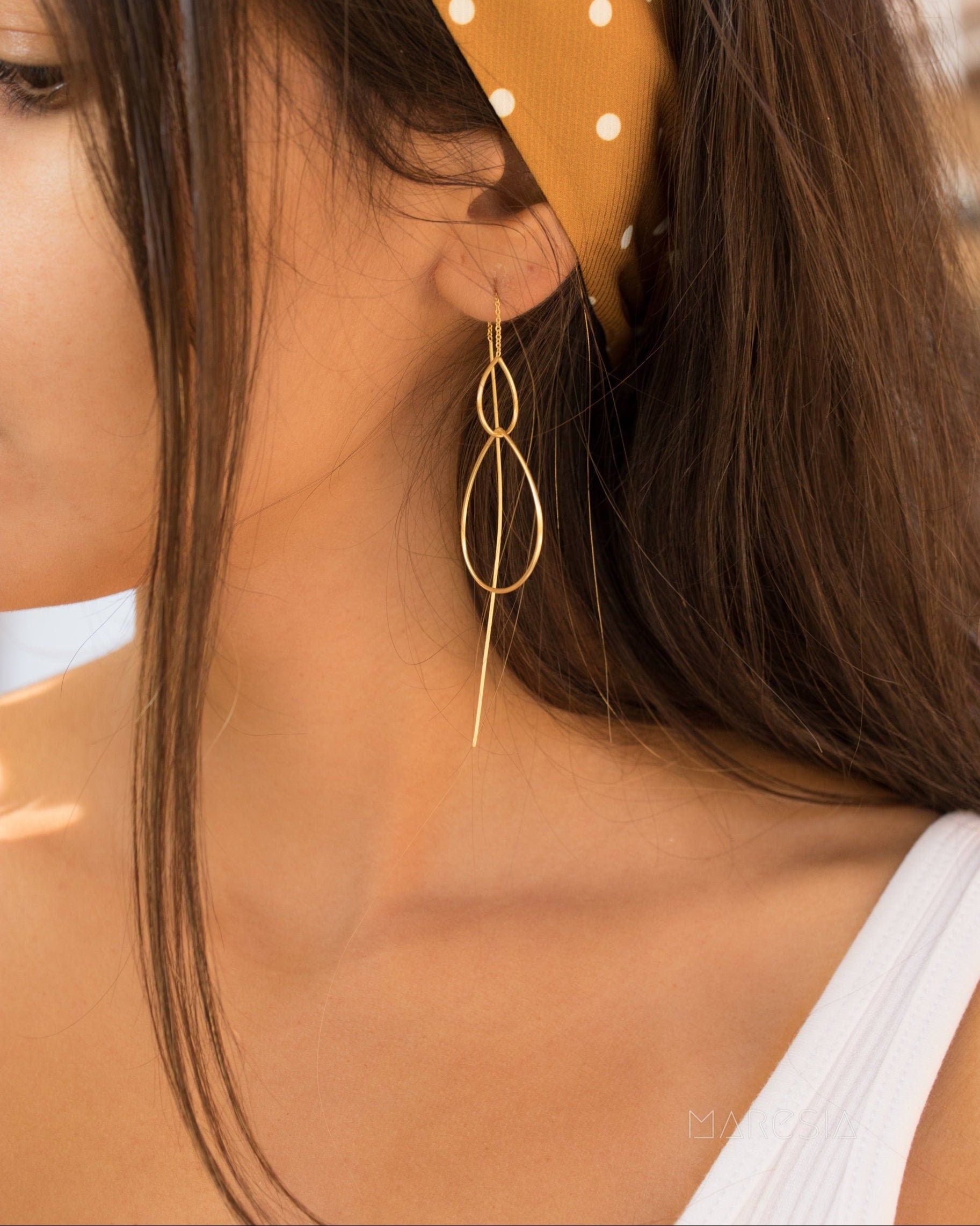 Threader Earrings ~ 18k Gold Plated or Sterling Silver Earrings ~ Tear Drop~ Geometric ~ Handmade ~ Jewelry ~ Gift for her ~ ME027