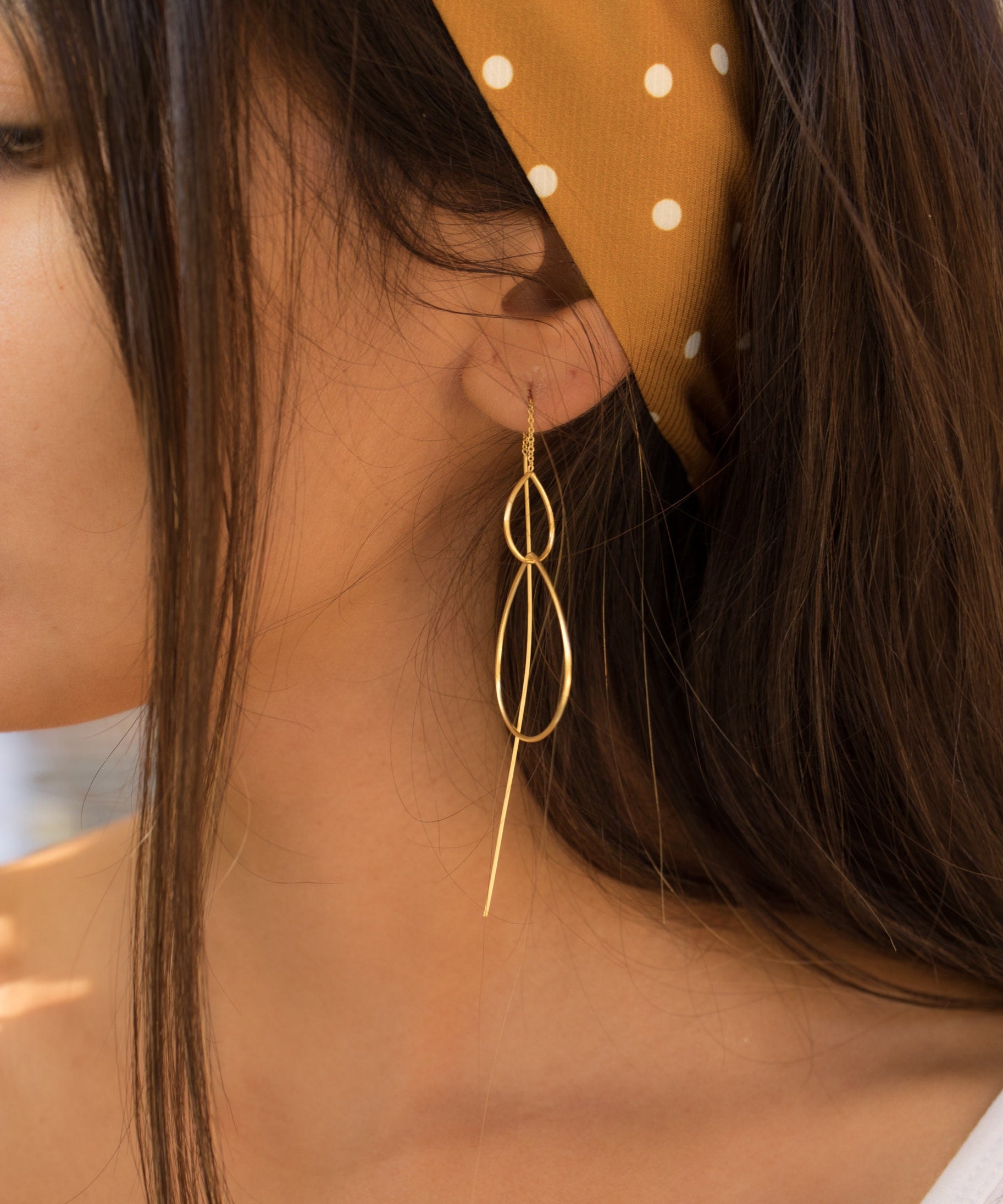 Threader Earrings ~ 18k Gold Plated or Sterling Silver Earrings ~ Tear Drop~ Geometric ~ Handmade ~ Jewelry ~ Gift for her ~ ME027