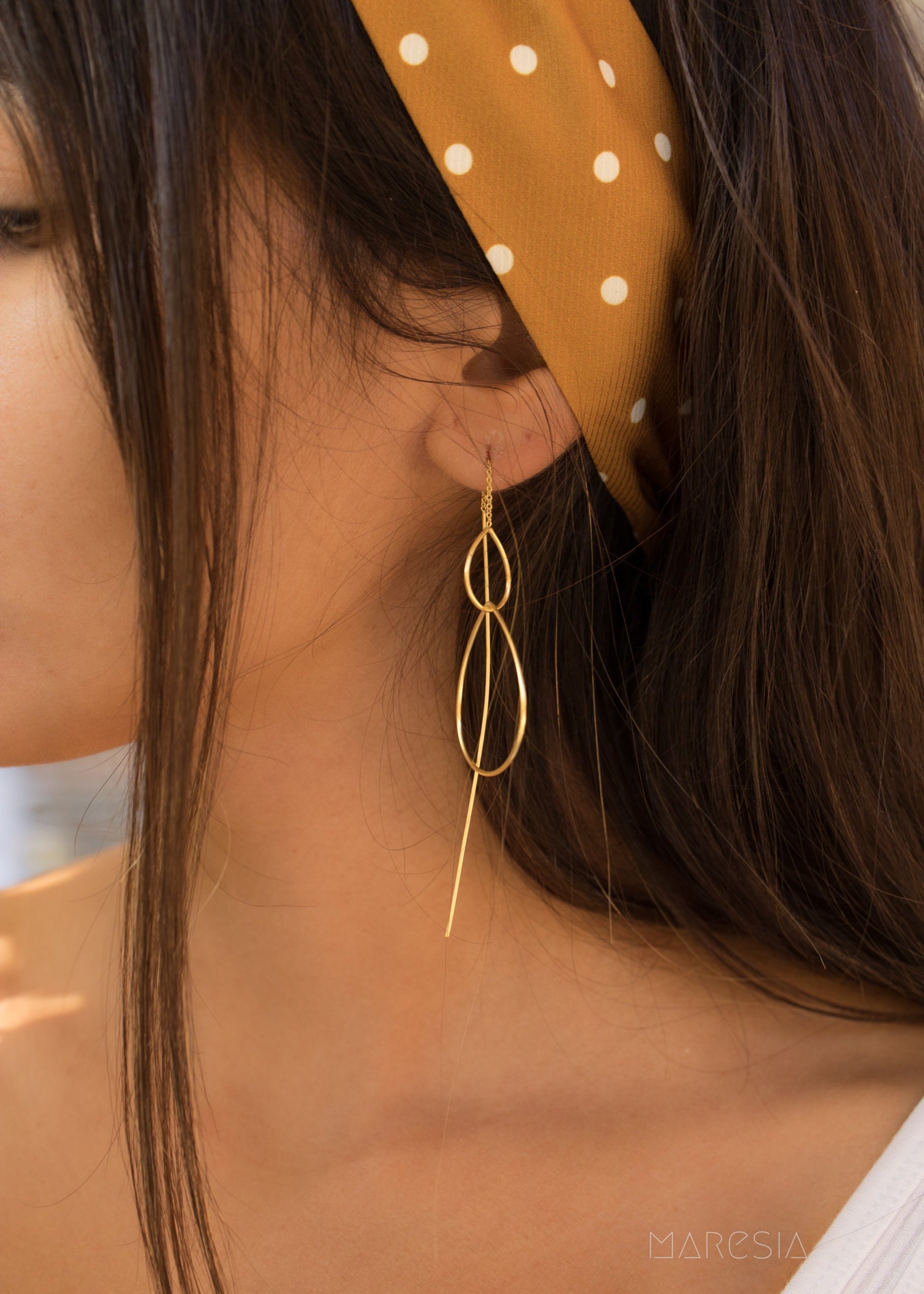 Threader Earrings ~ 18k Gold Plated or Sterling Silver Earrings ~ Tear Drop~ Geometric ~ Handmade ~ Jewelry ~ Gift for her ~ ME027
