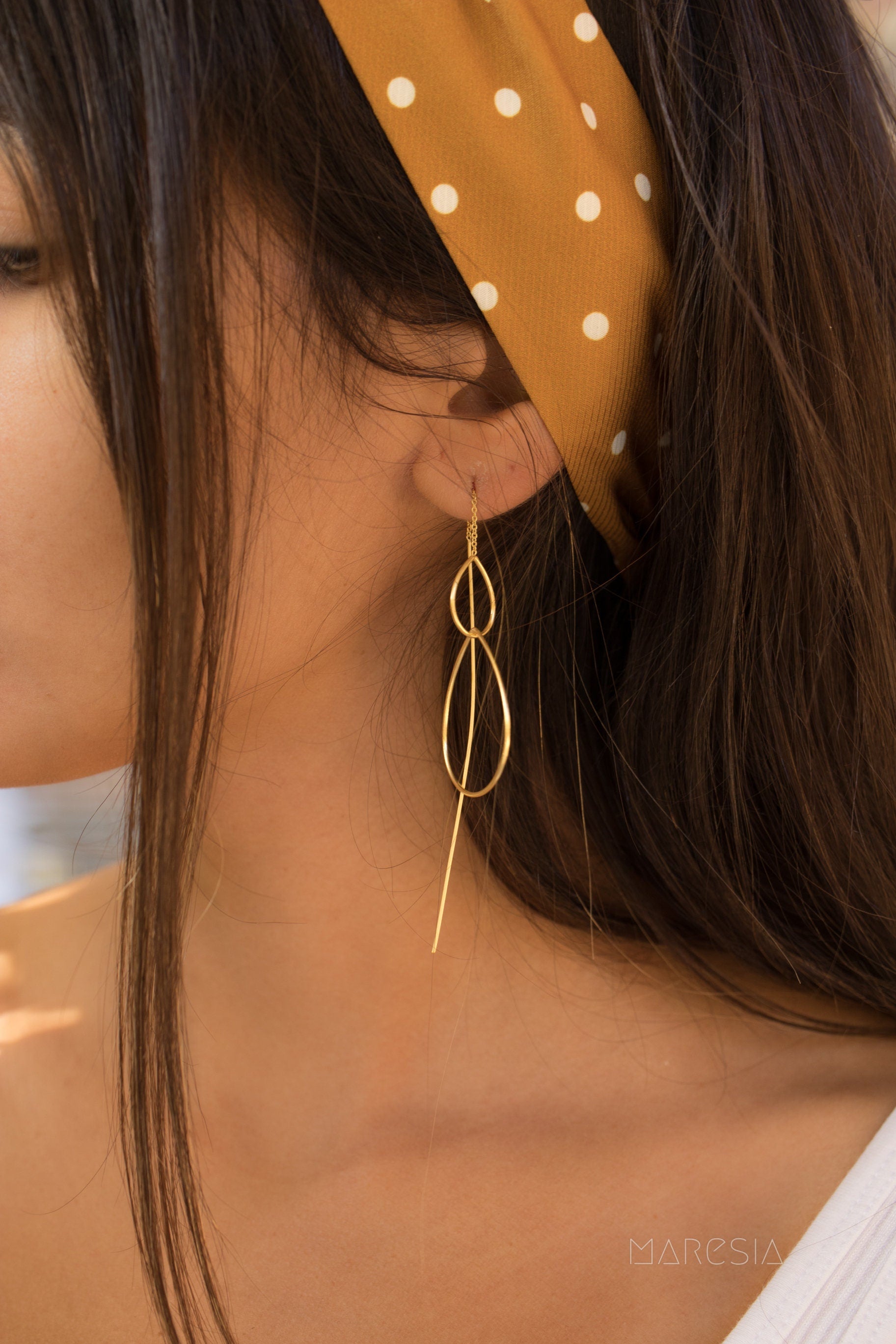 Threader Earrings ~ 18k Gold Plated or Sterling Silver Earrings ~ Tear Drop~ Geometric ~ Handmade ~ Jewelry ~ Gift for her ~ ME027