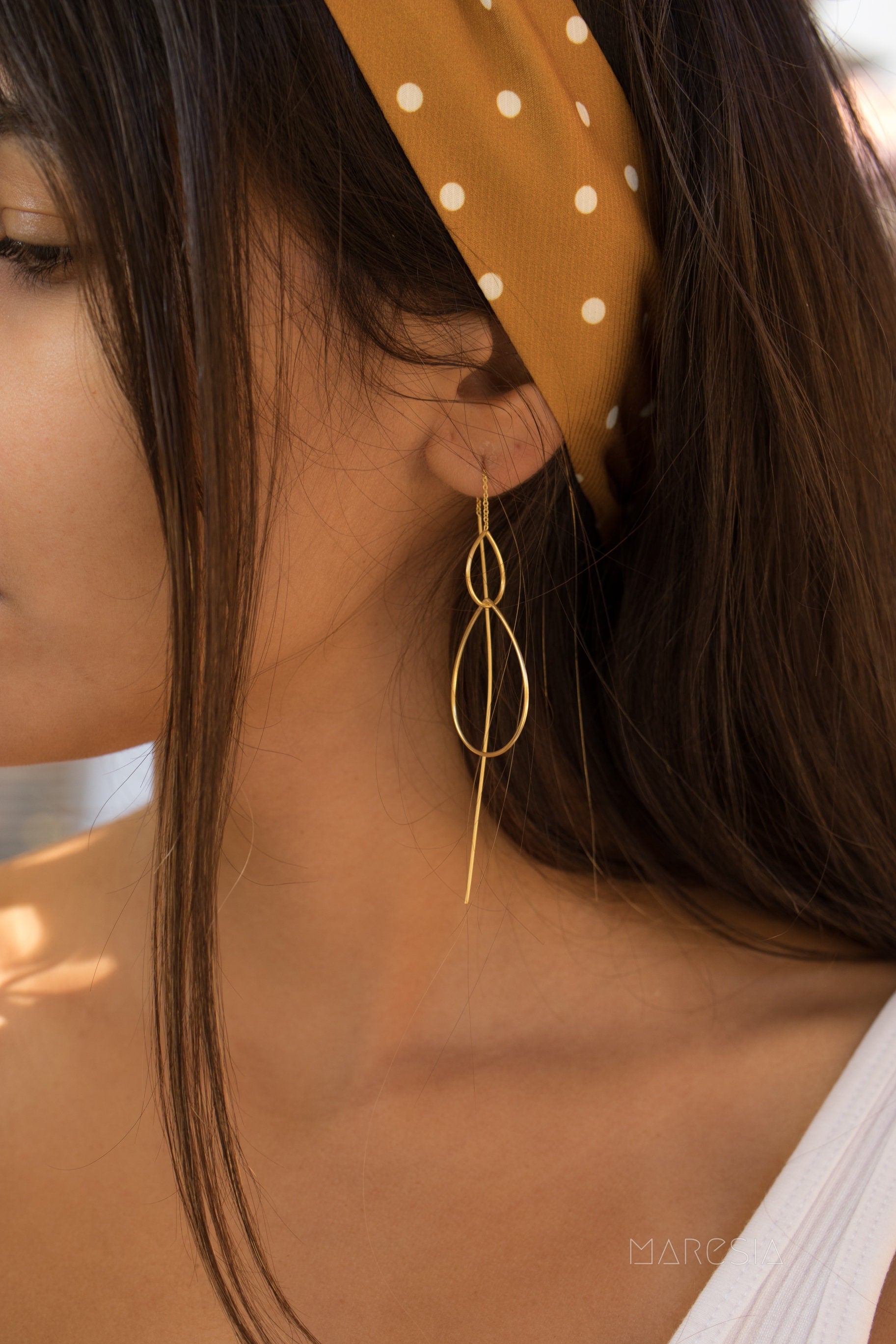 Threader Earrings ~ 18k Gold Plated or Sterling Silver Earrings ~ Tear Drop~ Geometric ~ Handmade ~ Jewelry ~ Gift for her ~ ME027