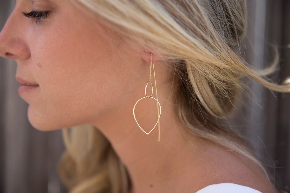 Threader Earrings ~ 18k Gold Plated or Sterling Silver Earrings ~ Tear Drop~ Geometric ~ Handmade ~ Jewelry ~ Gift for her ~ ME027