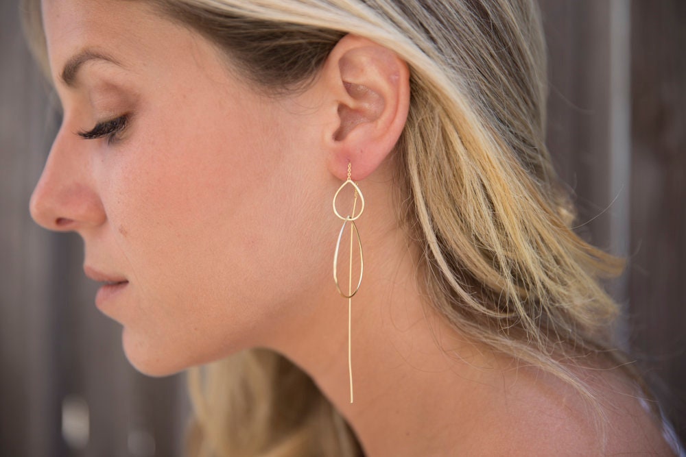 Threader Earrings ~ 18k Gold Plated or Sterling Silver Earrings ~ Tear Drop~ Geometric ~ Handmade ~ Jewelry ~ Gift for her ~ ME027