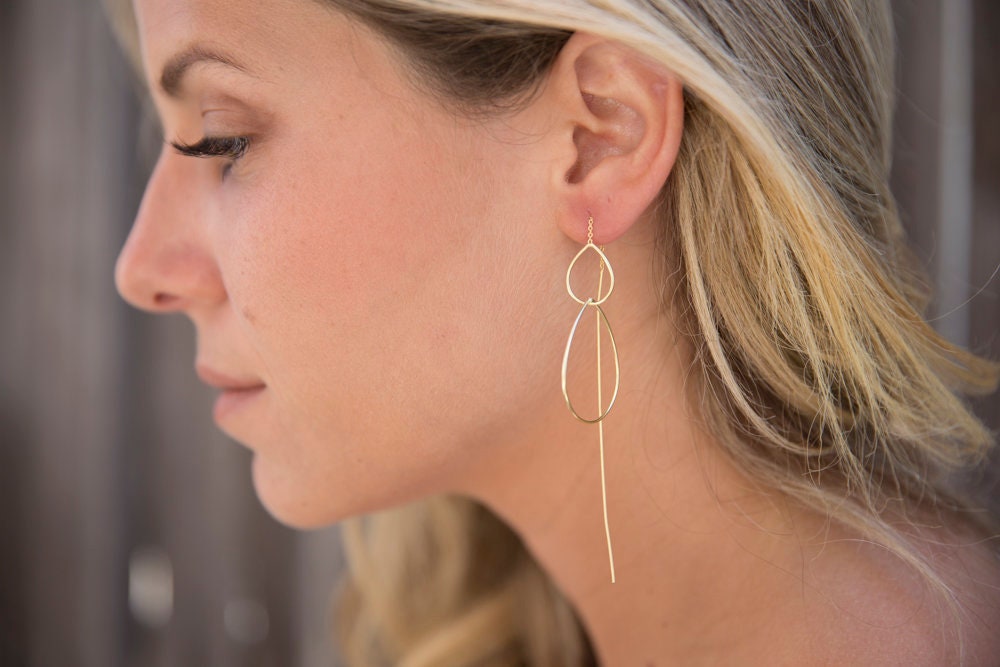 Threader Earrings ~ 18k Gold Plated or Sterling Silver Earrings ~ Tear Drop~ Geometric ~ Handmade ~ Jewelry ~ Gift for her ~ ME027