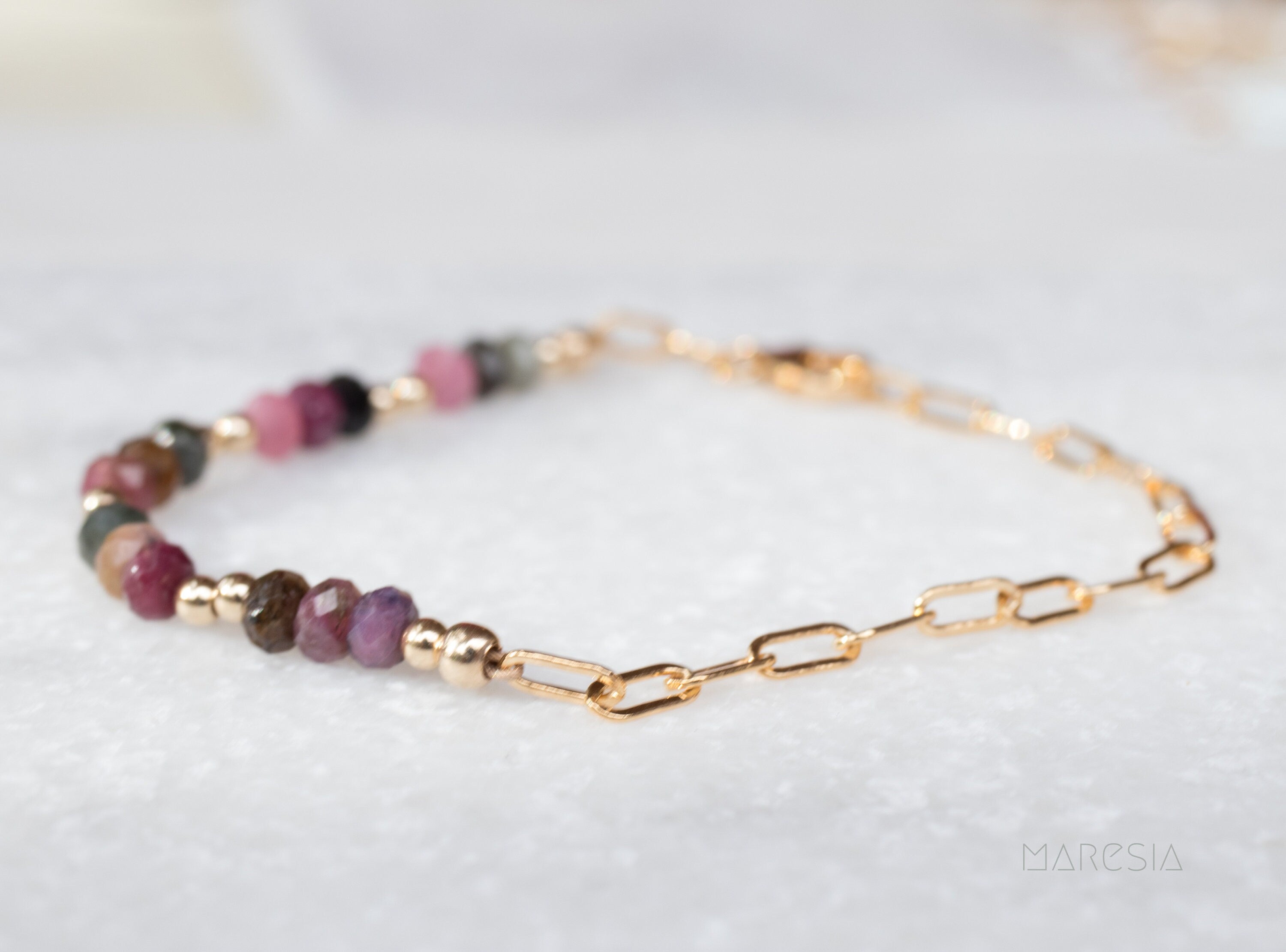 Tourmaline Bracelet ~ Gold Filled or Sterling Silver 925 ~ Handmade ~ Hippie ~Bohemian ~Jewelry ~Stackable MB016